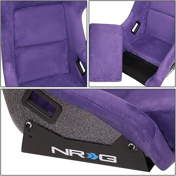 NRG Innovations NRG-FRP-302PP-PRISMA Universal Fixed Back Bucket Racing Seat for 5-Point Harnesses, Size L, Purple Alcantara Material, 24 W X 35 H X 18 D