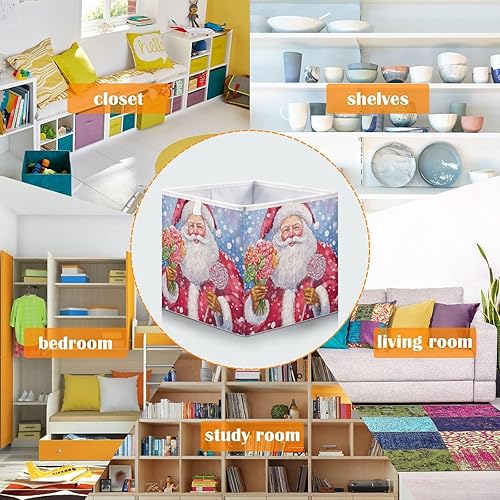 Miniatura 5 de Christmas Santa Claus Candies Cube Storage Bin Fabric Storage Cubes Foldable Storage Box Large Closet Organizers Baskets Containers for Shelves Home