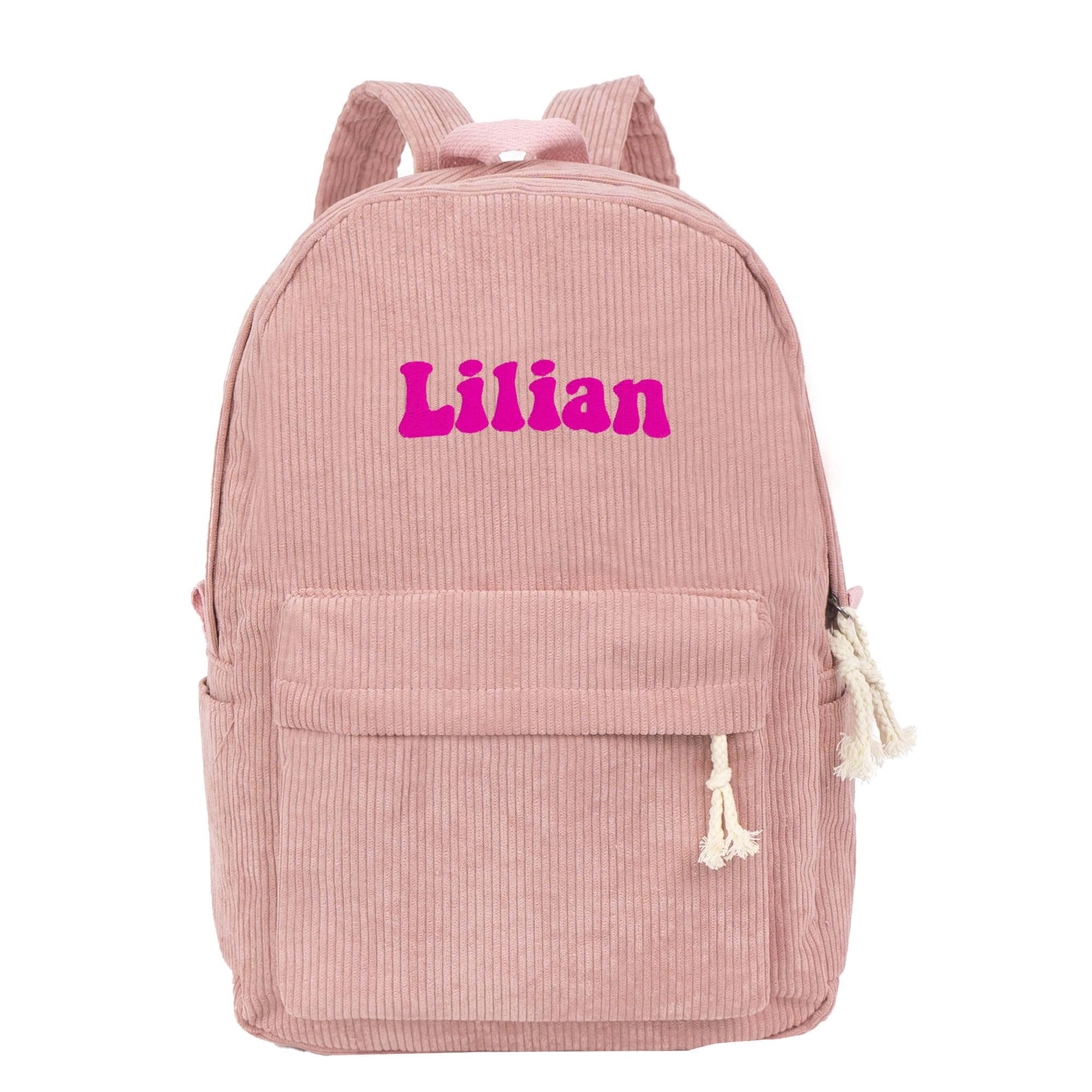 MT WORLD Kids Corduroy Backpack Personalized Toddler Backpacks for Girls - Custom Pink Toddler Bookbag with Embroidered Name - Infant Daycare Bag for