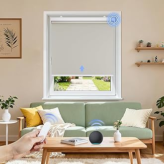 Grandekor Motorized Blinds with Remote Control, Blackout Roller Shade Electric Shades Cordless Smart Blinds for Bedroom Living Room Office,Beige,W35xH72