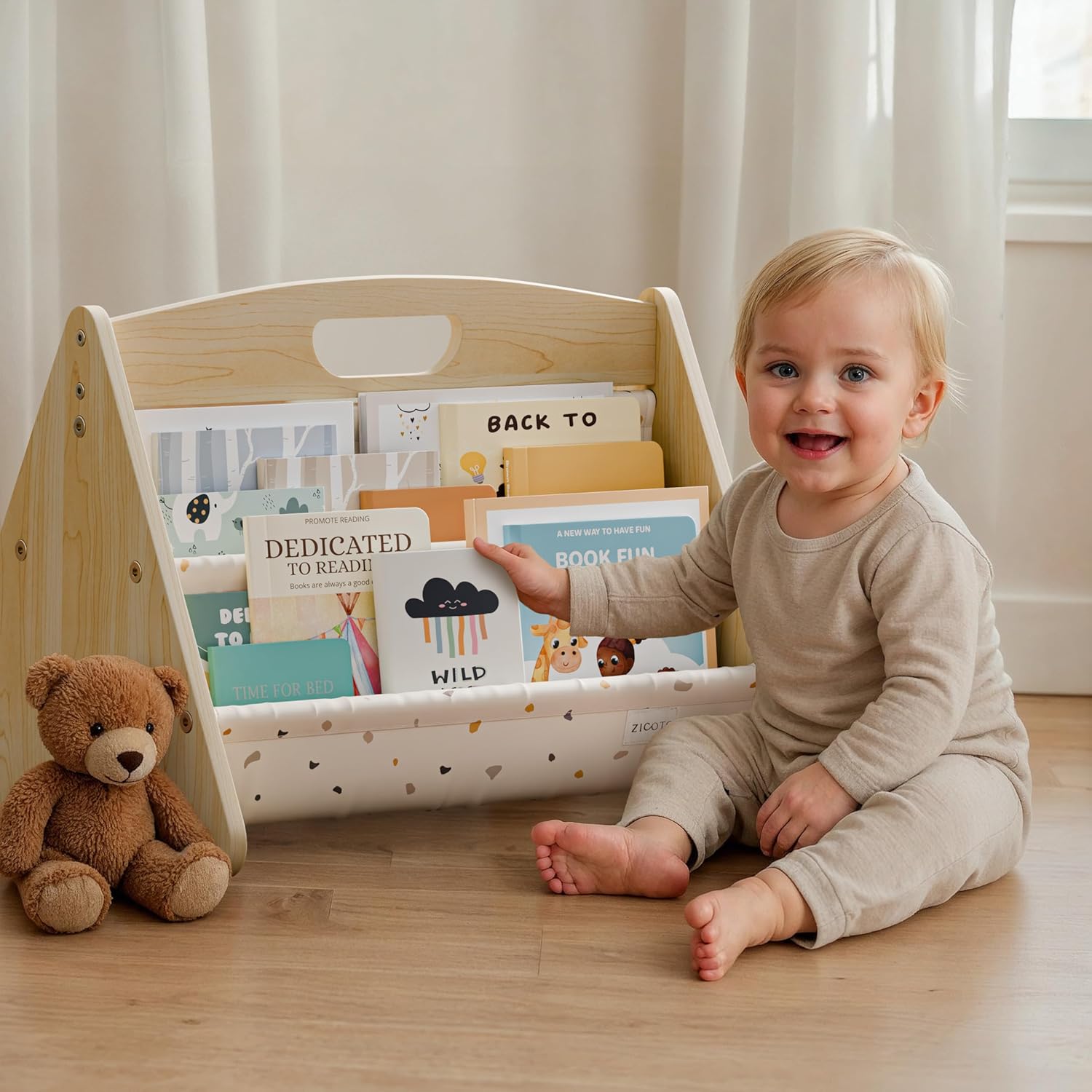 Decorative Bookshelf for Toddlers and Kids – Beautiful Montessori Shelf to Display All Books for Your Little One – The Perfect Nursery Organizer for Your Baby Girl/Boy´s Bedroom & as Play Room Decor