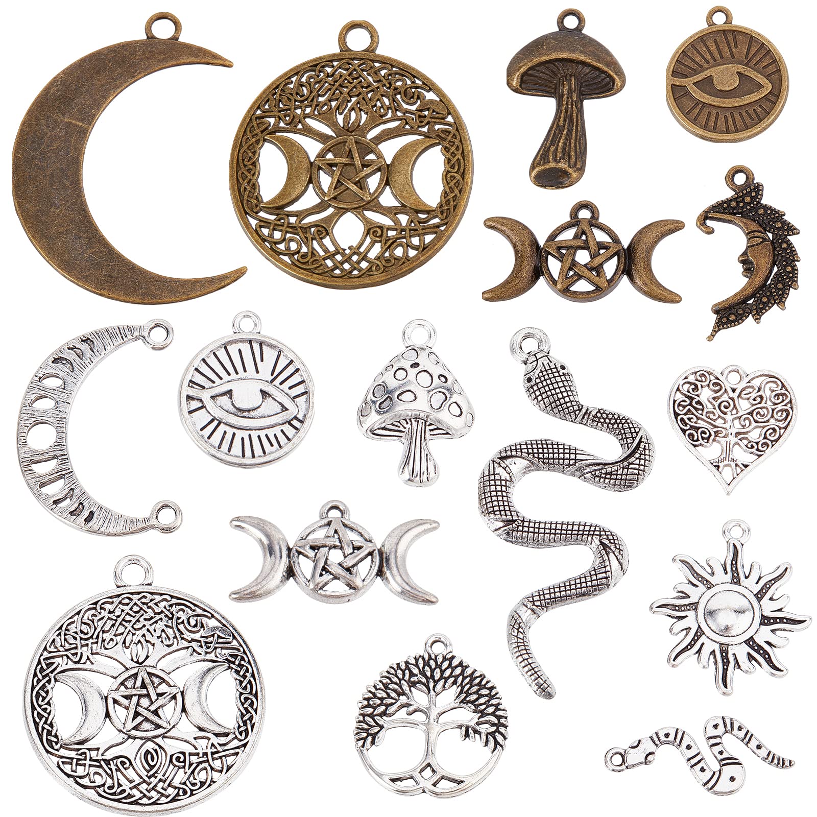 Charmes Phase de Lune Pendentif Serpent et Champignon en Métal pour Bijoux DIY