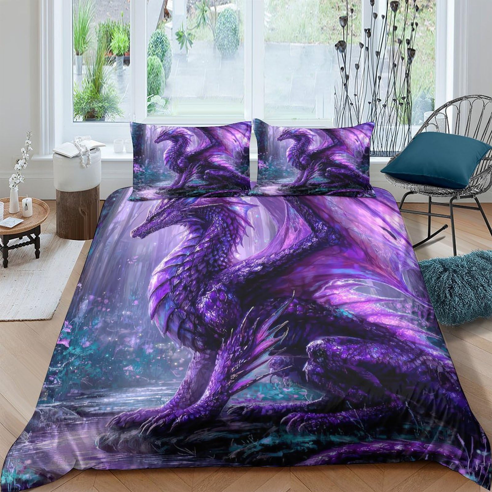 Ctjqhvkz Style-4 3D Printed Purple Dragon Fitted Sheet Microfiber Soft Slip-Resistant Fantasy Creature Bed Cover For Bedroom Dorm Decor Single（135X200cm）