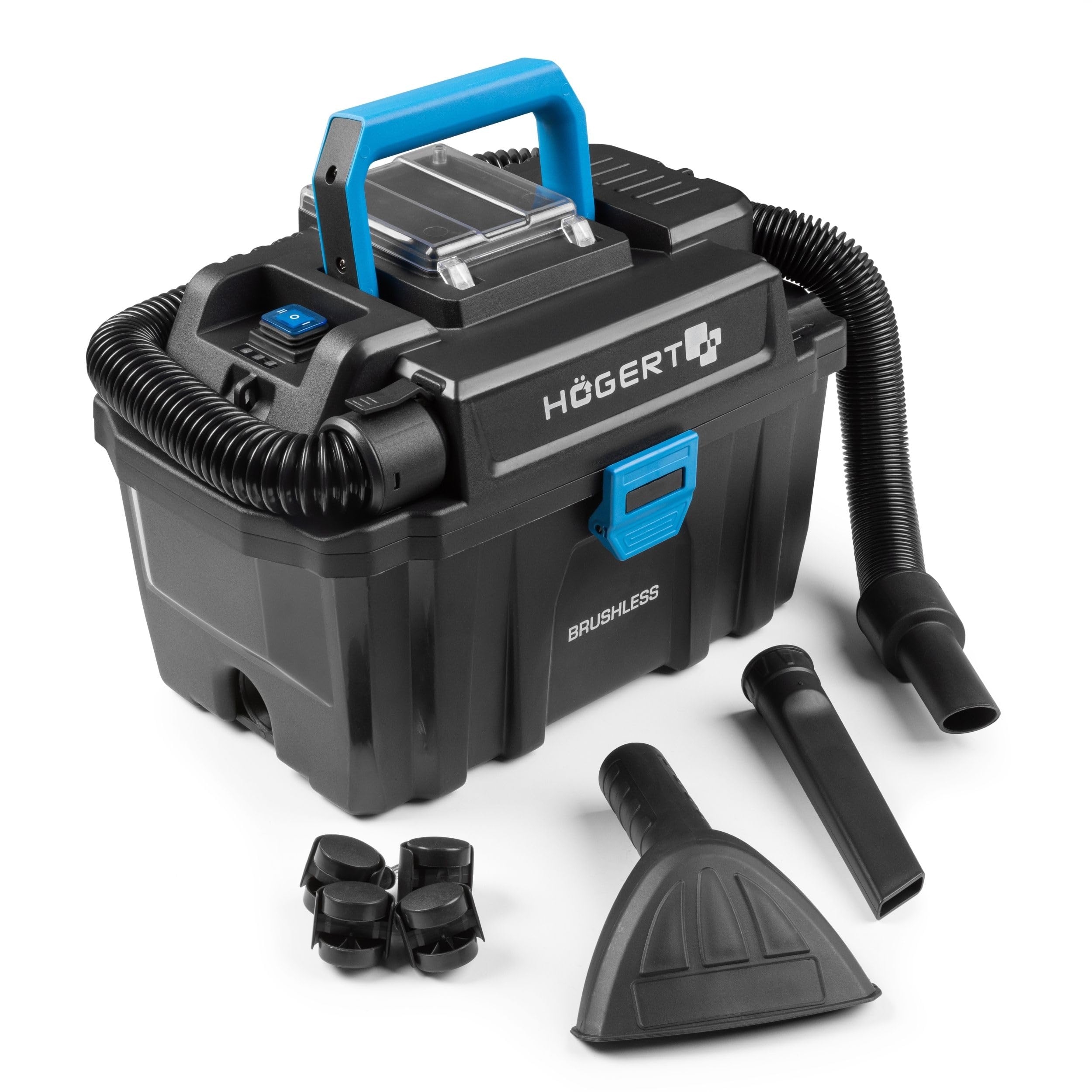 Högert Technik Aspirador en Húmedo y Seco a Batería 18V OneAccuSystem, Aspirador Industrial y de Taller Compacto con Filtro HEPA, función de soplado, depósito 10 L, inalámbrico, sin batería