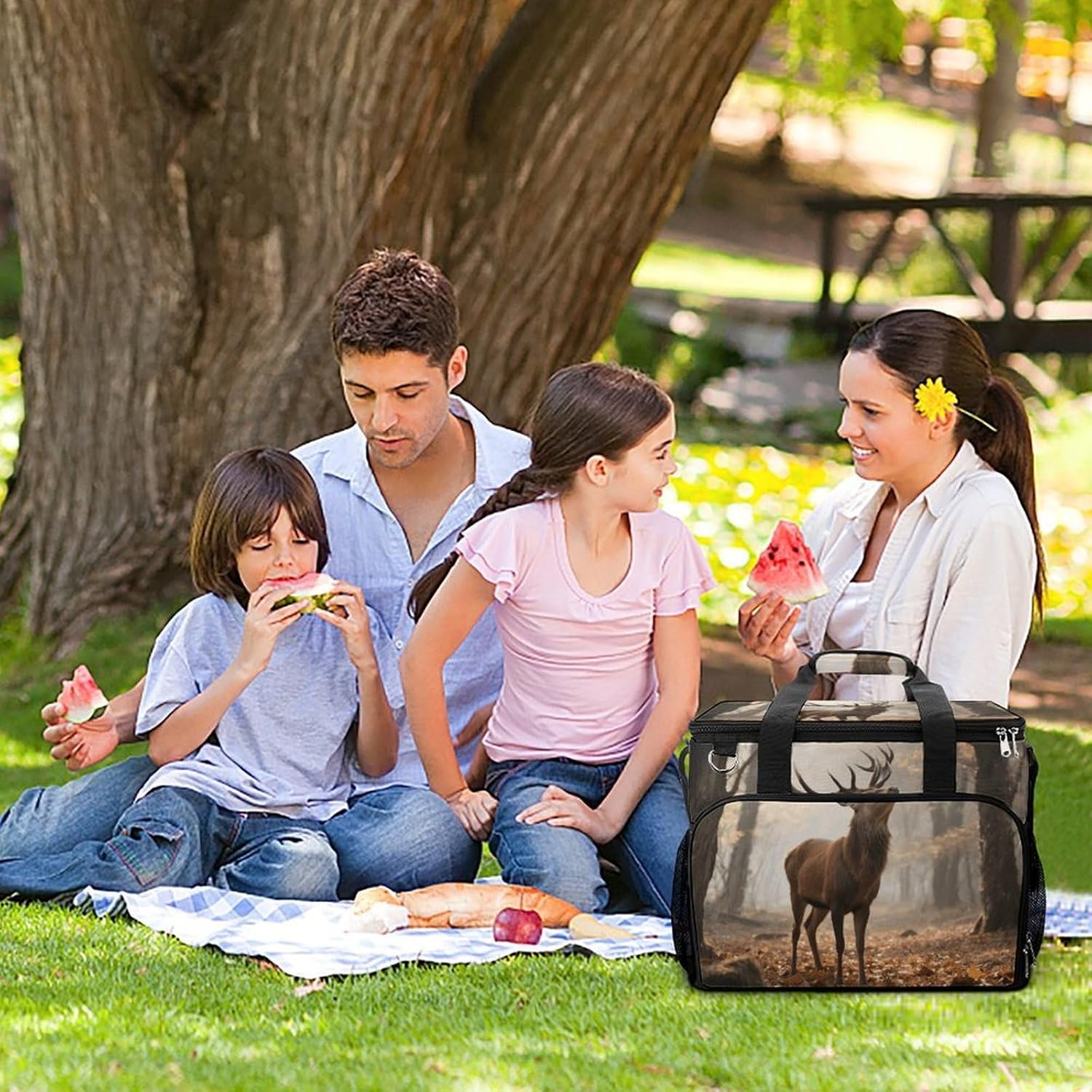 Insulated Picnic Backpack Tote Bag, Large Capacity 30L Rustic Deer Cooler Bag Leakproof Beach Bags Portable Lunch Box Waterproof Picnic Basket for Beach Camping BBQ