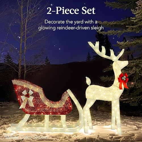 Miniatura 2 de Best Choice Products Reno y trineo de Navidad iluminado de 4 pies, juego de decoración navideña para patio al aire libre con 205 luces LED, estacas,