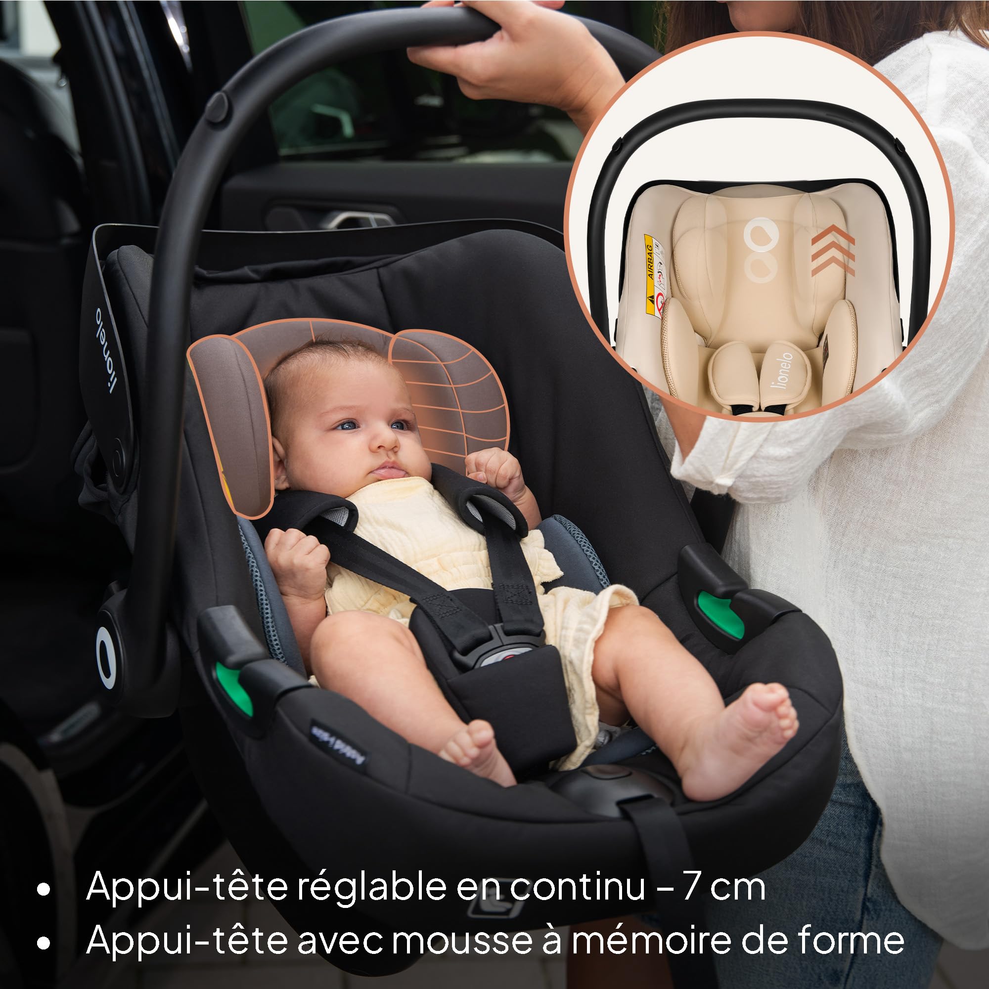 LIONELO ASTRID i-Size SET Siège auto Enfant avec Base 40-87 cm Cosy pour Bébé Montage ISOFIX, Ceinture de Sécurité à 3 points Protection Latérale, Insert Dri-Seat, i-Size R129 (BEIGE SABLE)