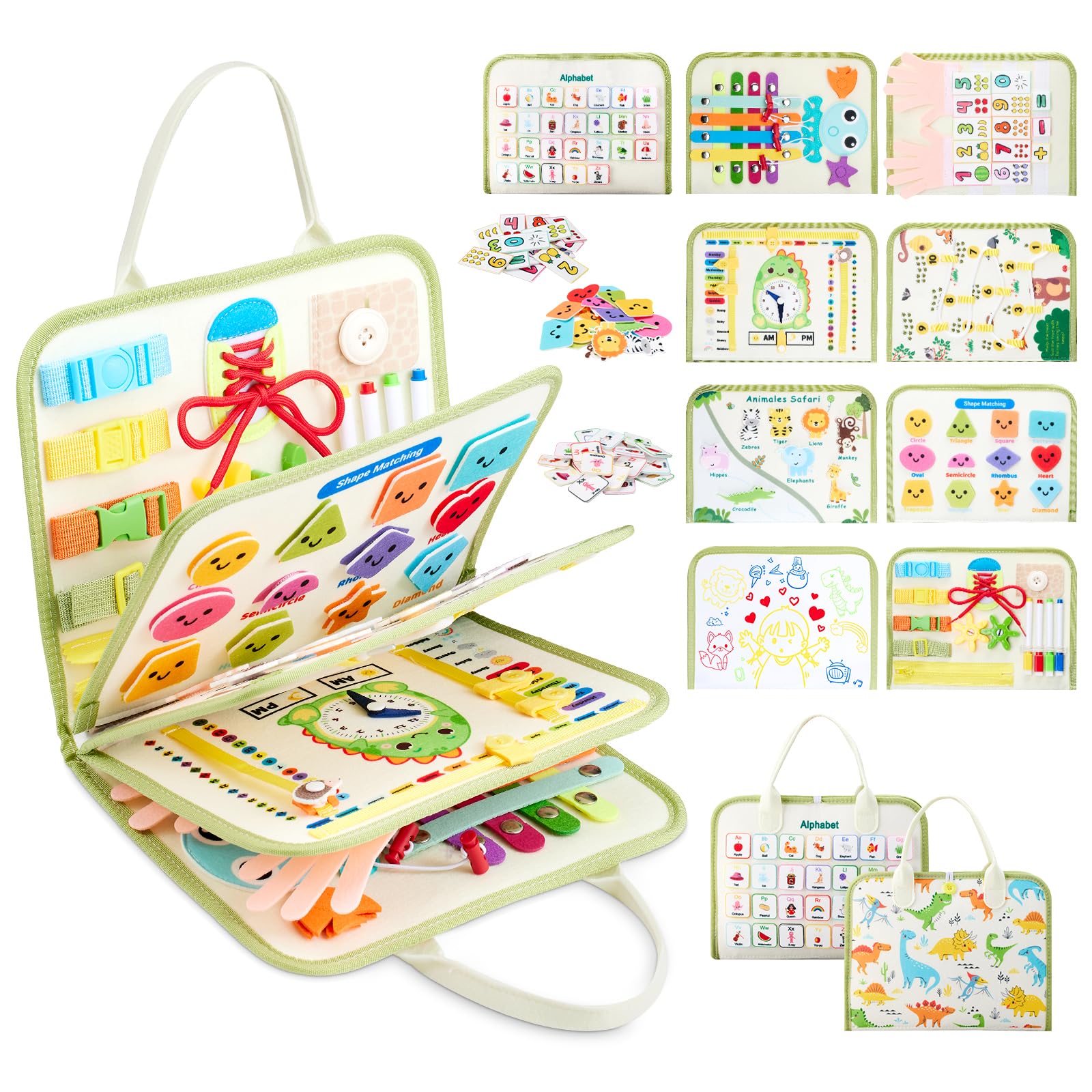 Busy Board, Quiet Book Montessori zabawka dla dzieci od 3, 4, 5, 6 lat, 9 w 1, zabawka motoryczna, zabawka sensoryczna, zabawka edukacyjna, książka o aktywności, zabawka podróżna, prezent dla chłopców