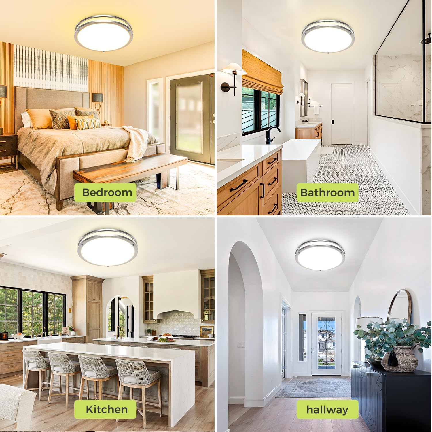 hepside LED Ceiling Light with Remote, 3000K-6500K Adjustable& Dimmable Flush Mount Ceiling Light Fixture, Timer, Night light, 10 inch Brushed Nickel Ceiling Light for Kitchen Bathroom Bedroom Hallway