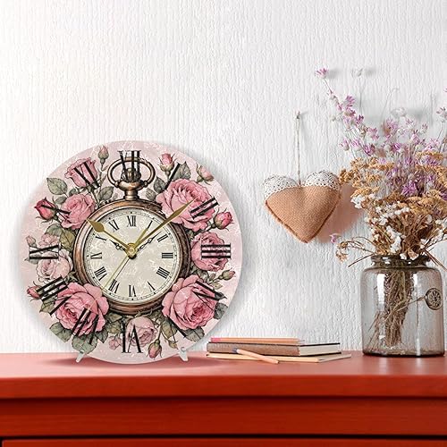 Miniatura 2 de merry Christmas Vintage Pocket Watch Pink Rose 10 Inch Round bedroom wall clock Quiet Art for Bedroom Living Room reloj para cocina de pared