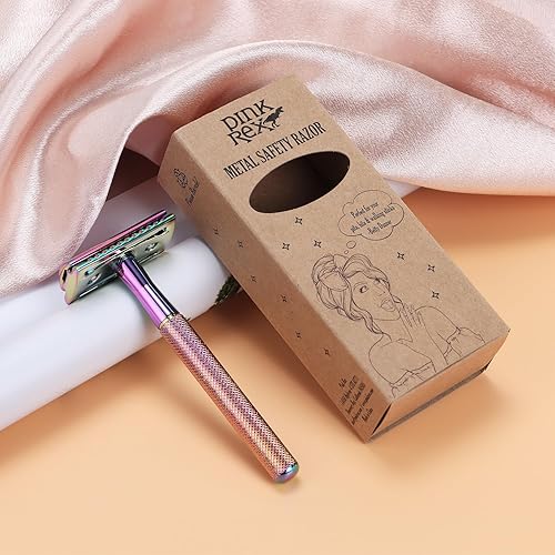 Miniatura 3 de Maquinilla de afeitar de seguridad de doble filo para mujer, ecológica, incluye 10 cuchillas de afeitar (cromo arcoíris)