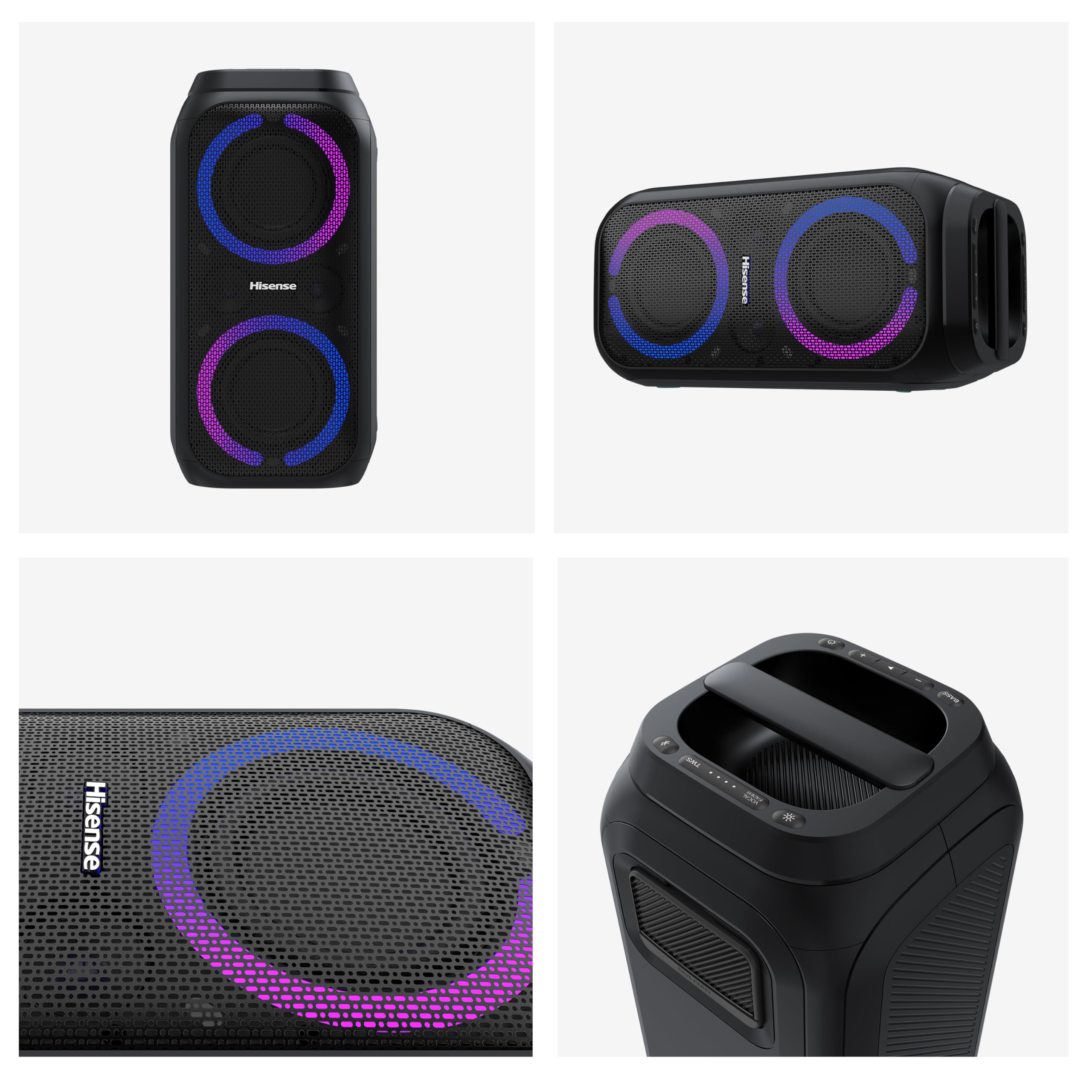 Hisense HP160 Party Rocket - Altavoz Portatil, Modo Karaoke, 160W, 5 Efectos de Luz, Batería de hasta 12 Horas de Duración, Modo Dual (2 Altavoces), Plug and Play, Bluetooth, AUX, USB, IPX4