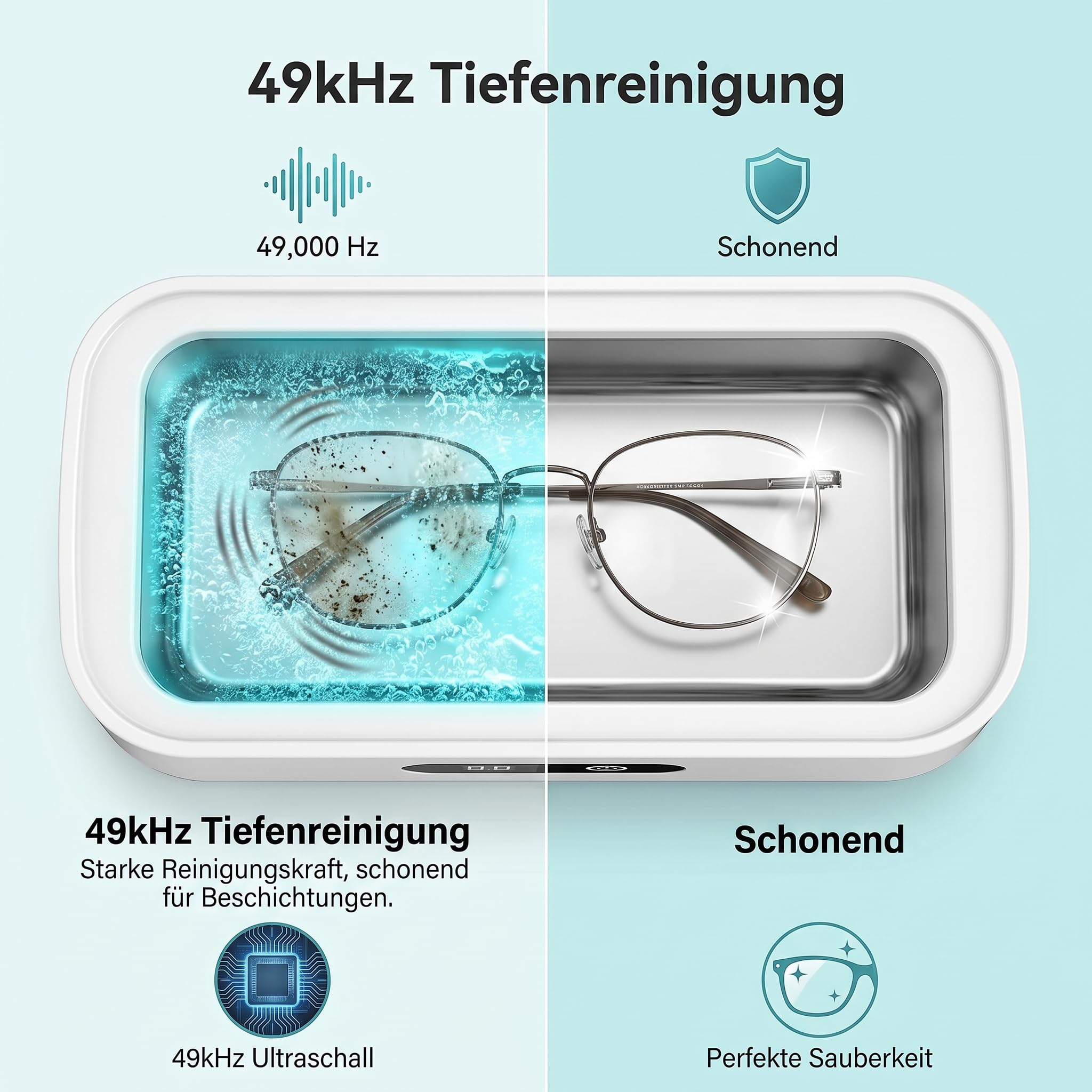 Nettoyeur Ultrasons, 650ml 49kHz Bac a Ultrason ave 5 Réglages de Temps Ultrasonic Cleaner pour Lunettes, Portable Bijoux, Appareils Dentaires et Montres en Acier Inoxydable SUS304