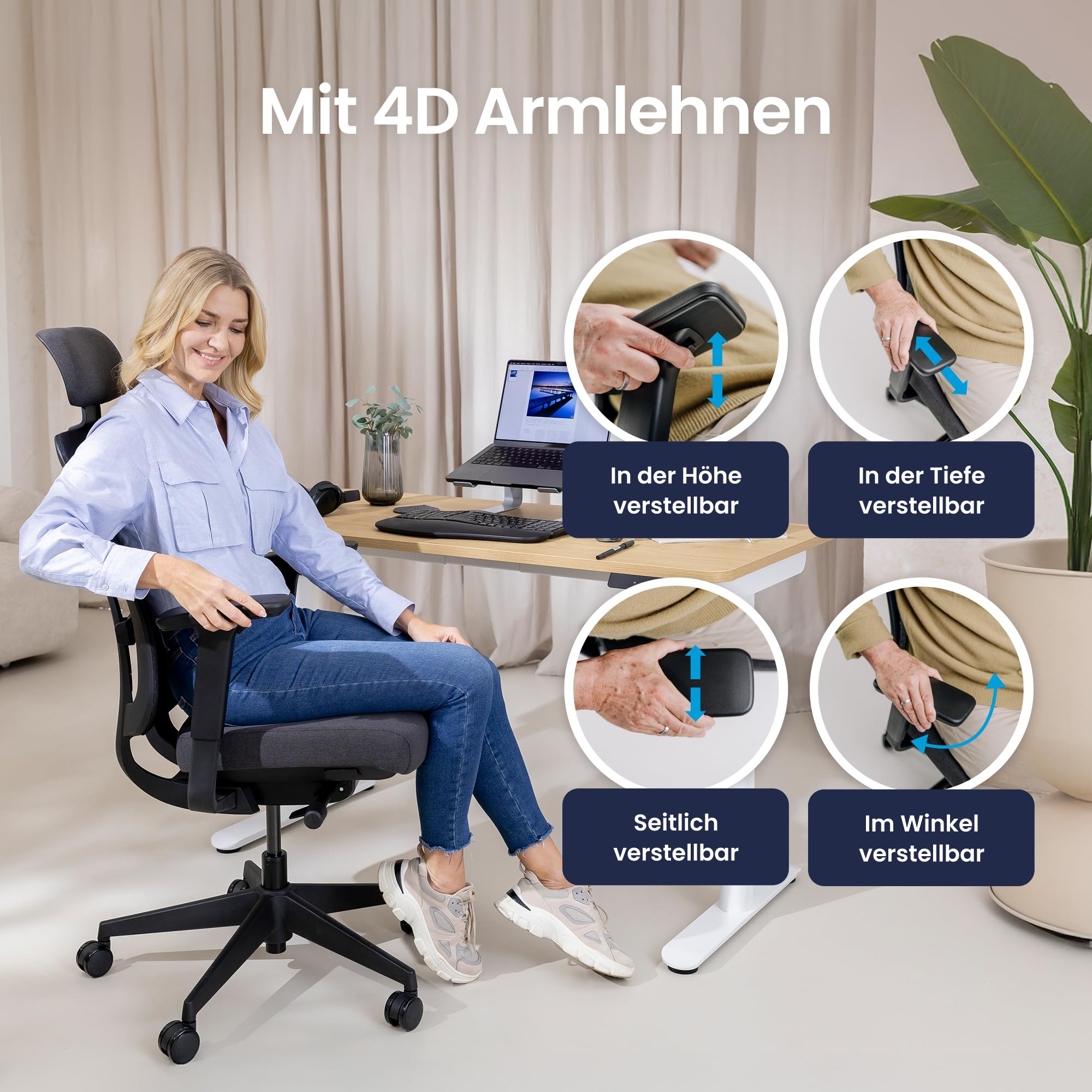 Ergotopia PureBack ergonomischer Bürostuhl – Schreibtischstuhl ergonomisch mit 4D-Armlehnen & Synchronmechanik – Bürostuhl ergonomisch Testsieger – Bequemer Büro Drehstuhl für gesundes Sitzen