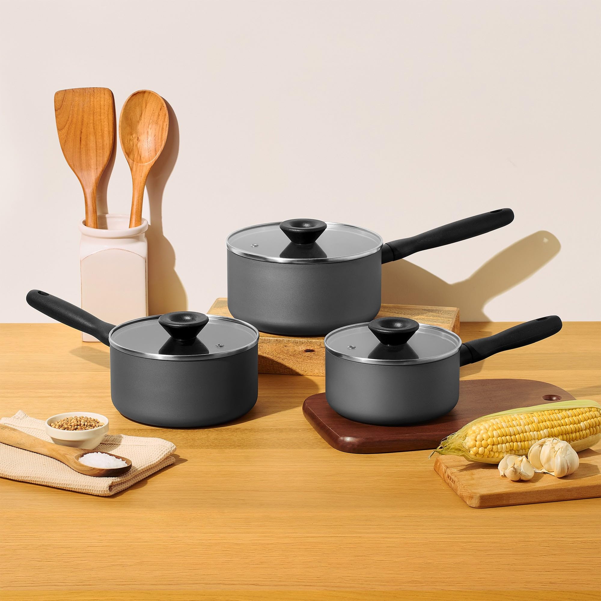 MEYER　18cm　3　Piece Set Meyer Bauhaus Nonstick 3 Piece Cookware Set, 16/18/20cm Saucepan