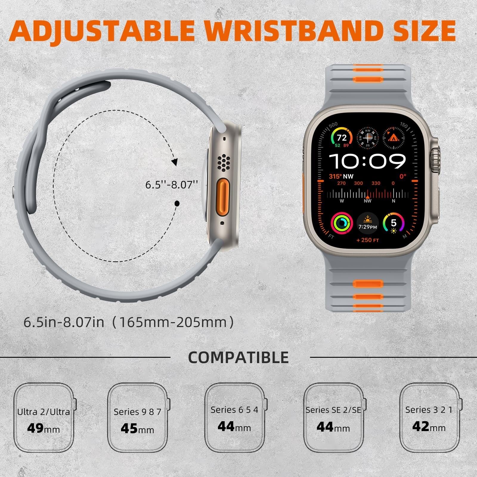 Correa deportiva para Apple Watch Ultra 2/Ultra Band para hombre de 49 mm, 45 mm, 44 mm, 42 mm, correa de repuesto de silicona compatible con iWatch Series SE 9, 8, 7