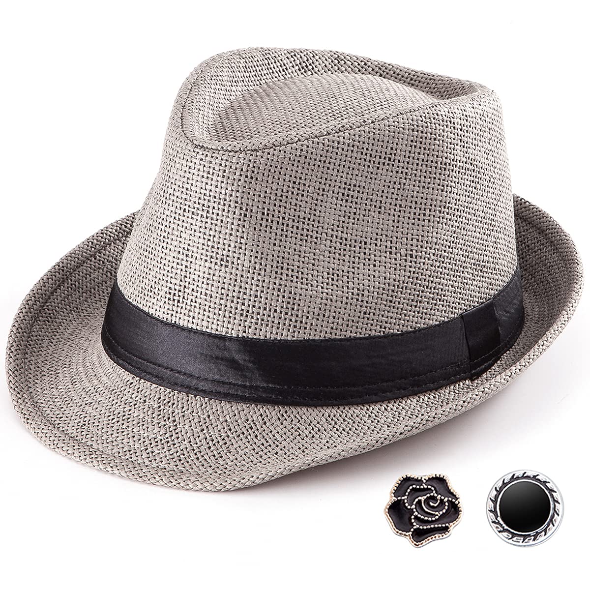 LADYBROLADYBRO Sommer Stroh Trilby Hut ‌für Herren 1920er Kurze Krempe Wollfilz Fedora Hut 58cm