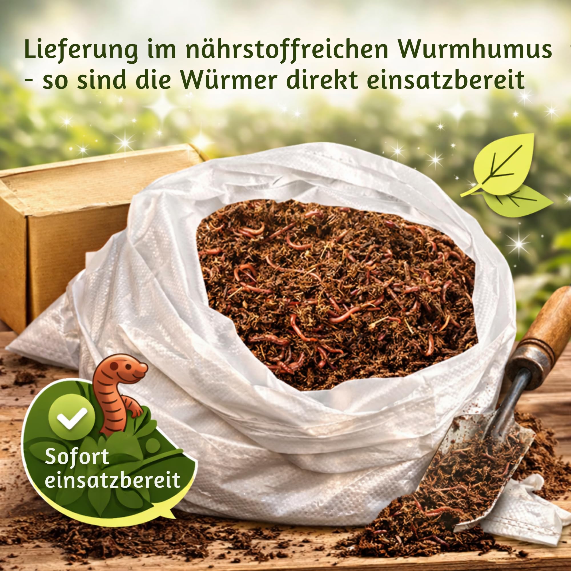 Kompostwürmer Eisenia Mix (1000, 2000, 6000 oder 8000 Stück) – 3 Arten für Wurmkiste, Komposter und Garten – Eisenia fetida, Andrei & hortensis (Dendrobena) – mit Wurmhumus Substrat