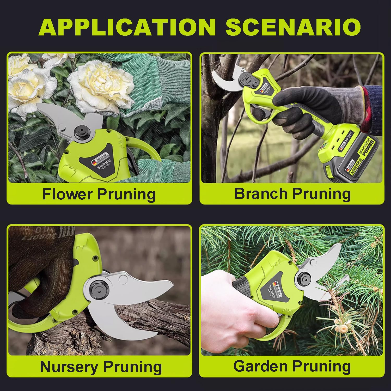 Tijeras De Podar Eléctricas Inalámbricas: 4 Velocidades Ajustables, Tijeras De Jardinería De 2'' De Diámetro De Corte, Podadora De Ramas con Motor Sin Escobillas con 2 Baterías Y Estuche