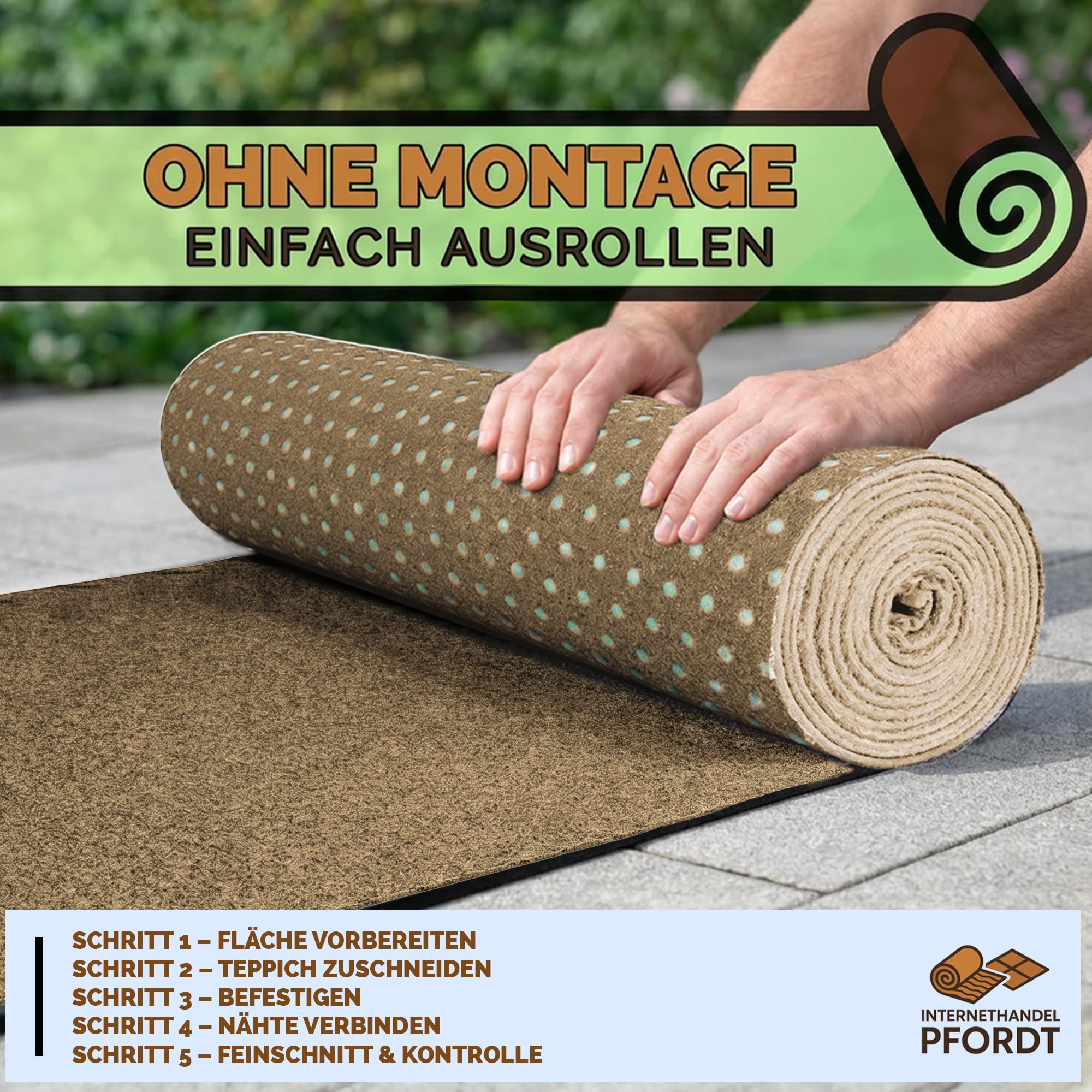 Kunstrasen Premium Dream 200x400 cm Beige, Wetterfester Rasenteppich für Balkon, Terrasse & Garten, pflegeleicht