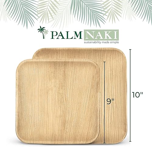 Miniatura 3 de PALM NAKI Platos cuadrados de hoja de palma (40 unidades), vajilla desechable, ecológico, platos compostables y biodegradables similares al bambú