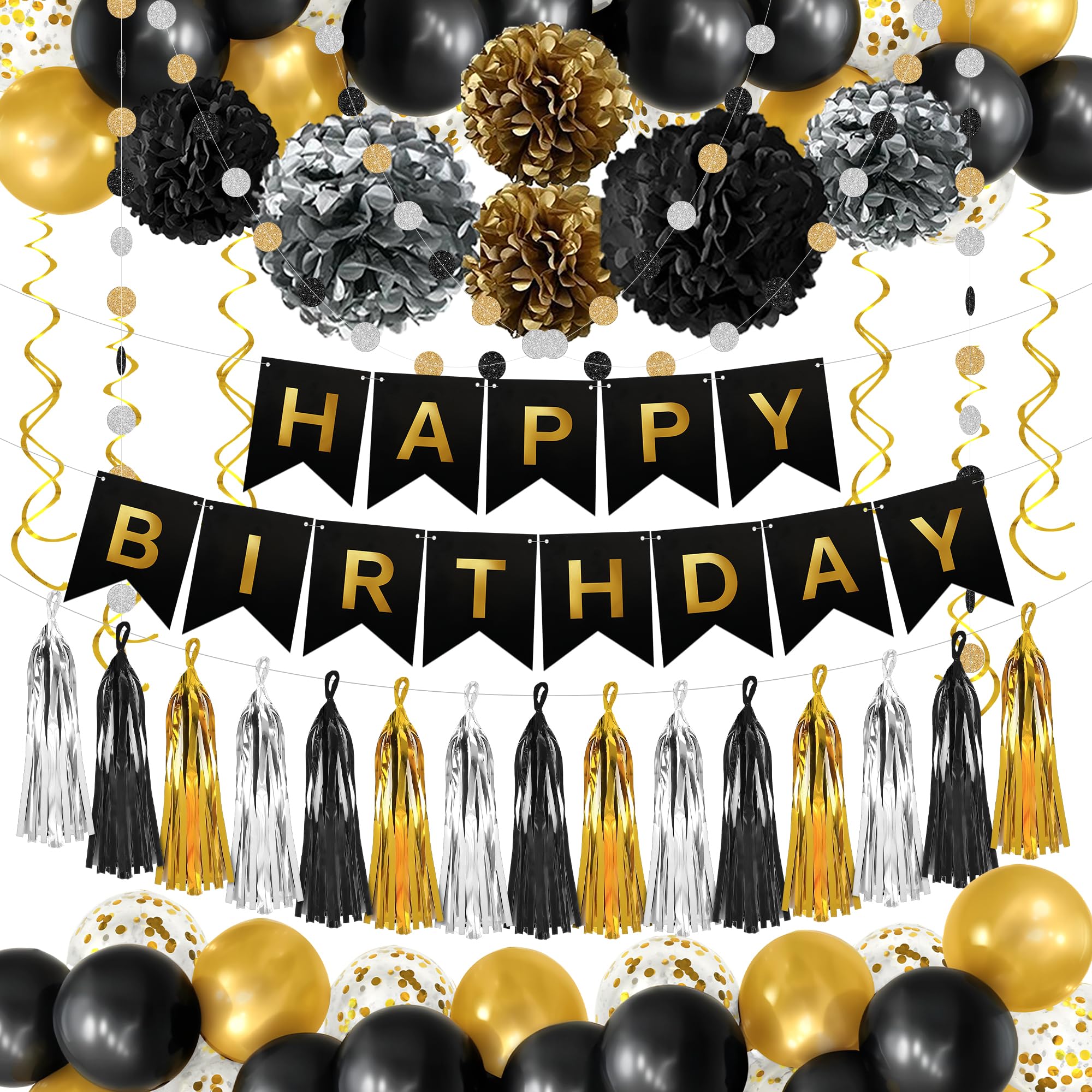 Amazon.com: KatchOn, Black and Gold Birthday Decorations Set - Huge ...