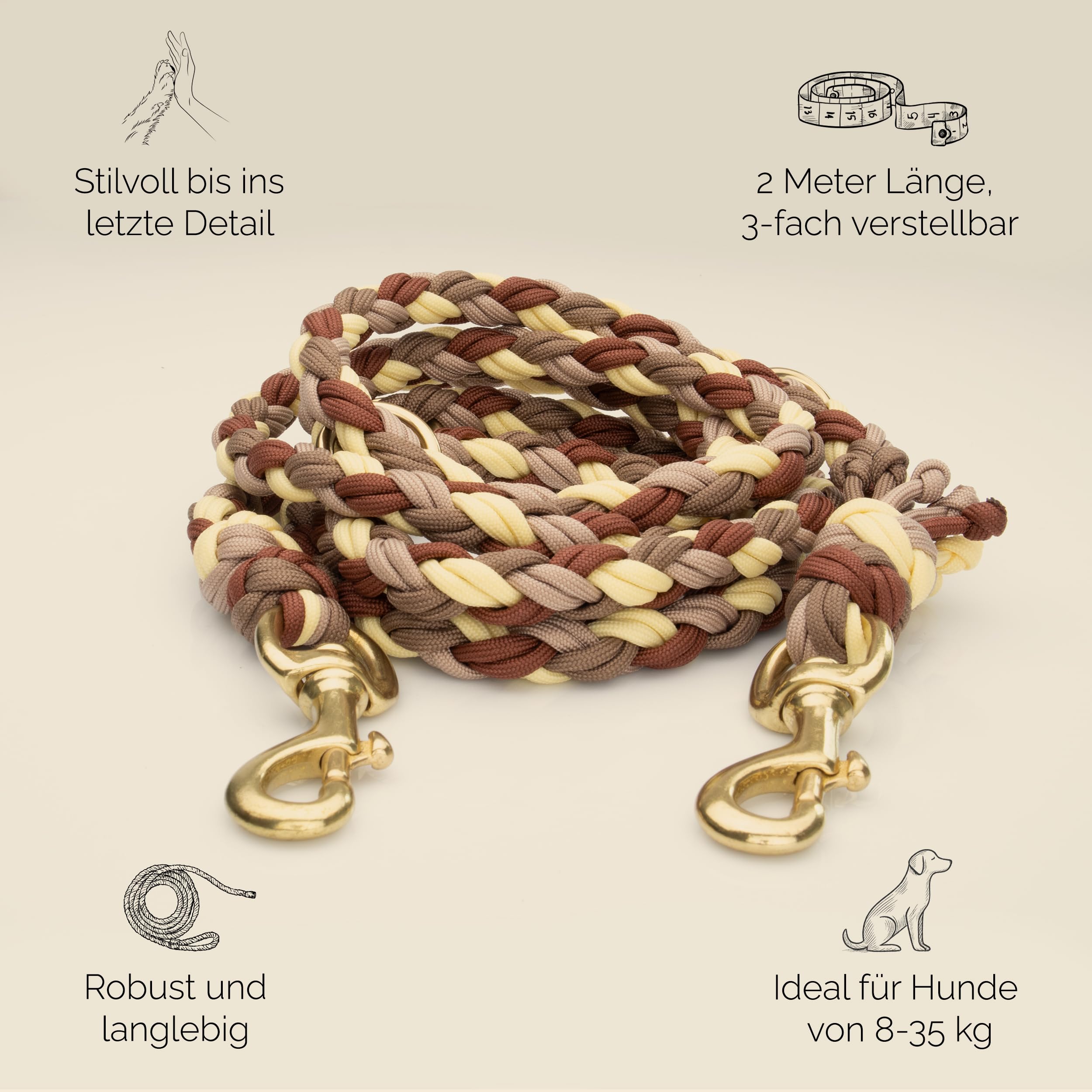 Hundeleine 2m geflochten - Leine Hund, Mittelgroße - Große Hunde, Leine verstellbar, Hundeleinen, Dog Leash Führleine, Bissfeste Hundeleine zum Umhängen, Trainingsleine, Freihandleine Paracord