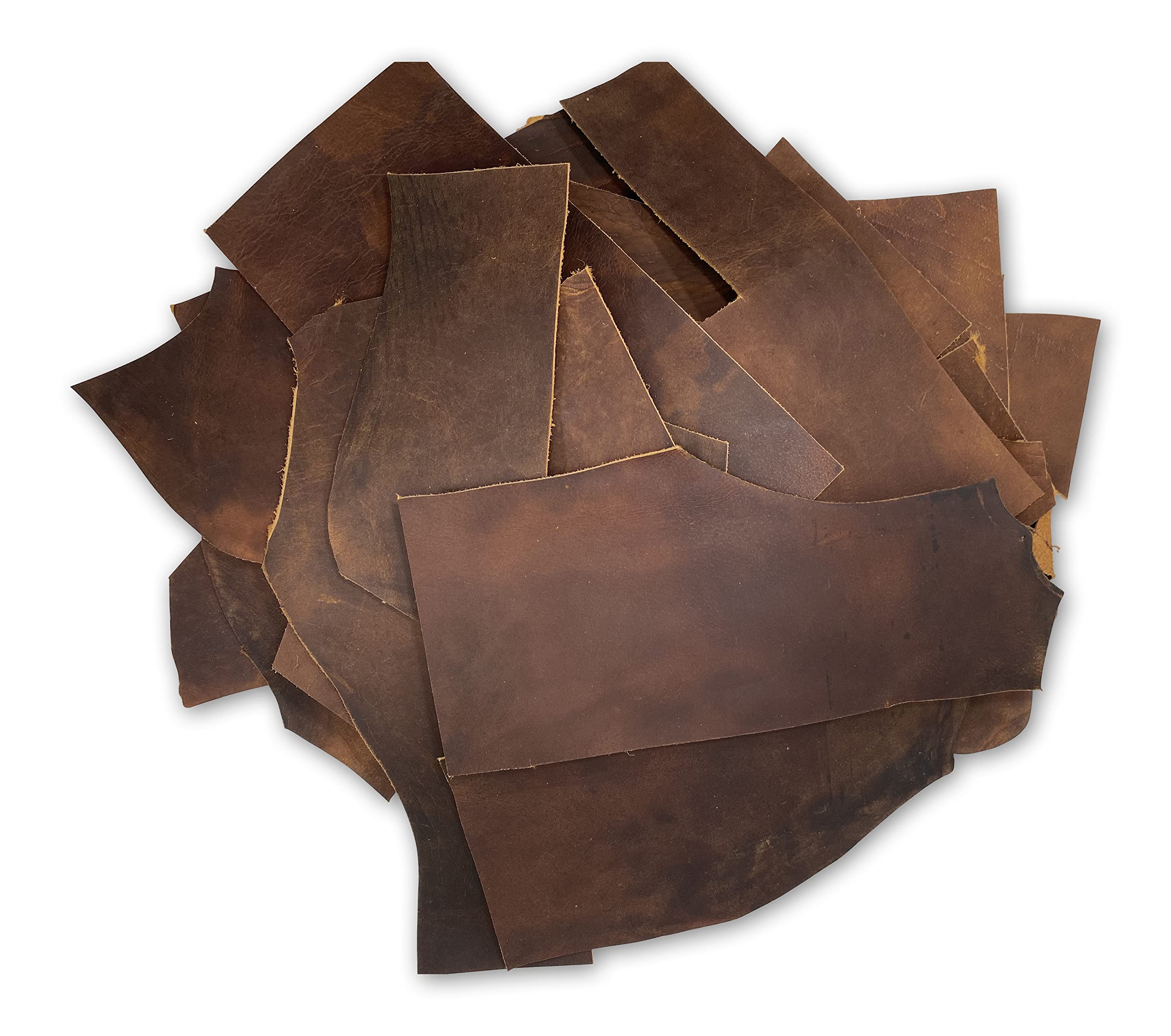 WANDERINGSLeather Scraps for Leather Crafts – 3lbs Mixed Sizes, Shapes with 91cm Cord - Full Grain Buffalo Leather Remnants from Journal Making - Great for Jewelry, Wallets, Cricut, Arts & Crafts