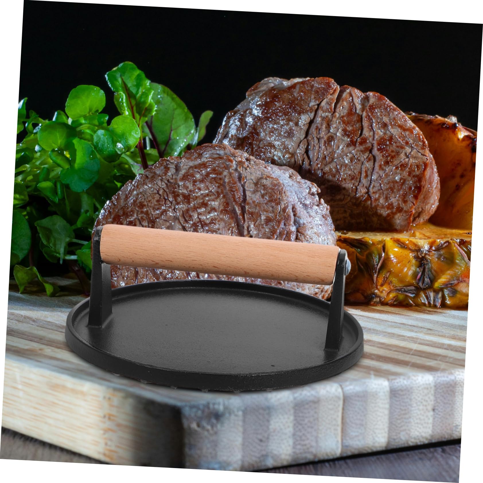 OUNONA 2piezas Prensas Rectangulares De Hierro Unidades Mango De Madera para Hamburguesas y Parrilla