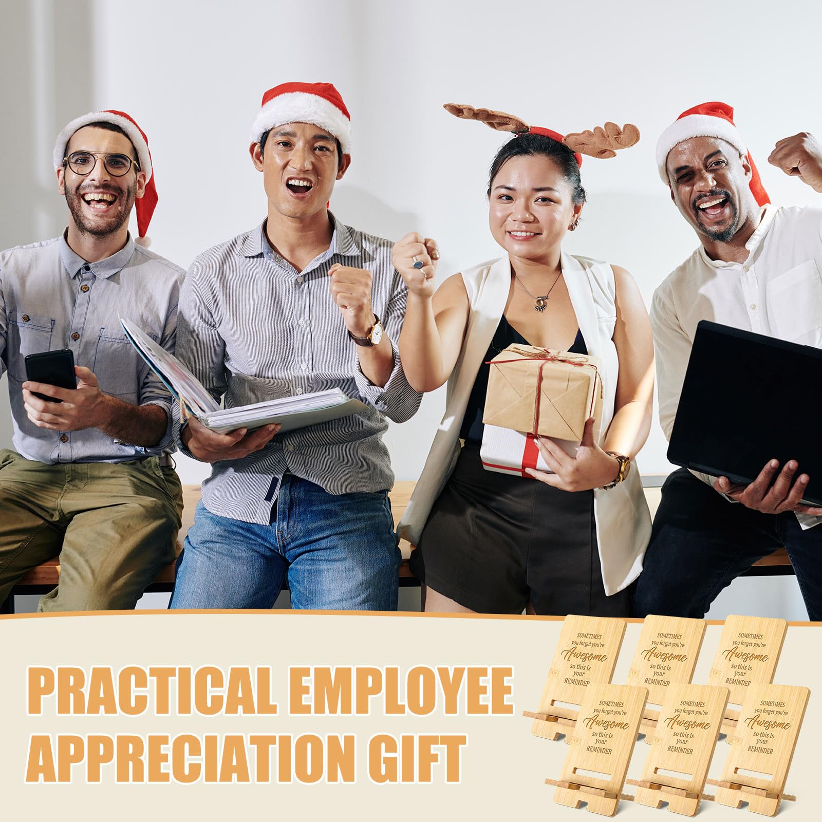Ripeng 36 pezzi Regali di apprezzamento di Natale per dipendenti, supporto per telefono in bambù per scrivania, impiegati, regalo di ringraziamento per colleghi di squadra, personale, volontari