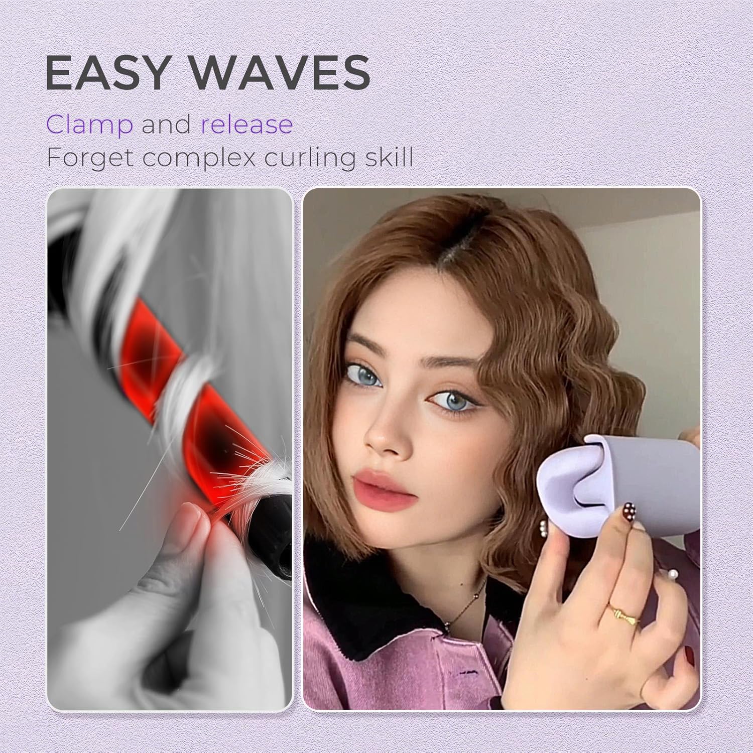 36mm Curling Iron Hair Crimper Waver - ROVY W Waves Curling Wand, Ionic Deep Waver Hair Curler Tool with Ceramic 3 Barrel for Women, Dual Voltage, Anti-Scald, Easy to Use, 1.42 Inch