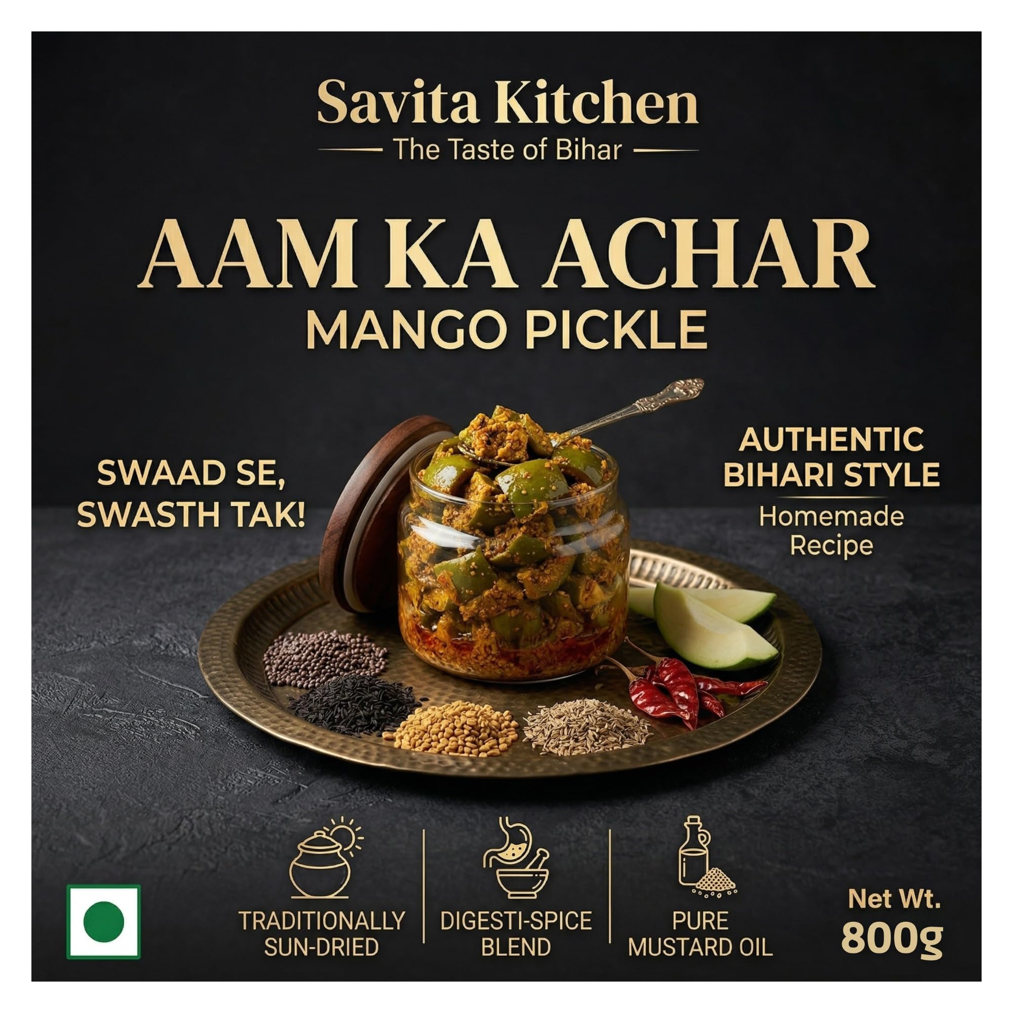 Savita Kitchen Bihari Style Homemade Mango Pickle (Aam ka Achar) | Fresh Tangy & Spicy Preservative Free Traditional Indian Achar & Chutneys | Authentic Organic Achaar with Goodness of Mustard Oil (800 g)-image-24