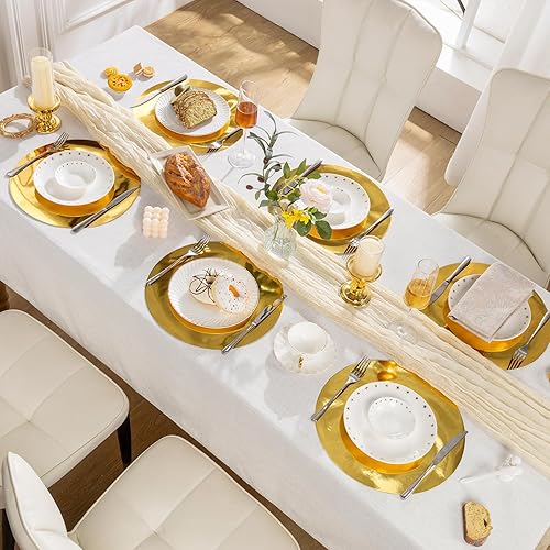 Miniatura 5 de SHACOS 100 manteles individuales redondos de papel dorado metálico brillante de 13 pulgadas desechables de papel dorado espejo para bodas, fiestas,