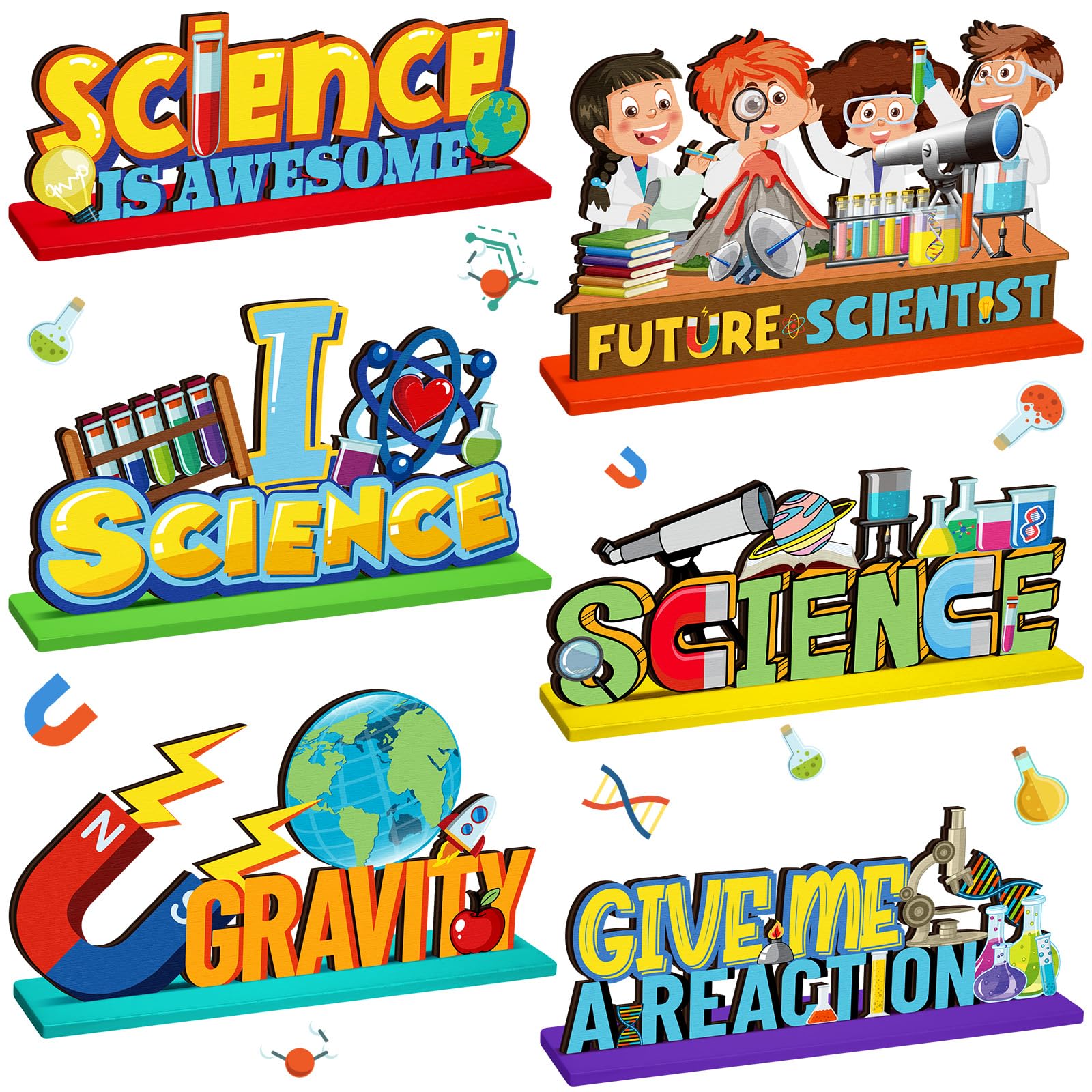 Décoration de table chimie pour rentrée scolaire - Centre de table en bois science x6