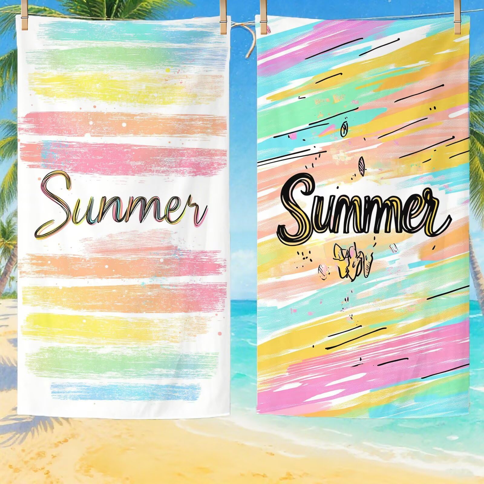 Telo Mare Microfibra, Telo Mare Grande 200x100 cm Set da 2, Antisabbia Asciugatura Rapida Assorbente Salvietta da Spiaggia Asciugamano per Palestra Piscina Viaggi Picnic, Regali Donna Estate Q-708