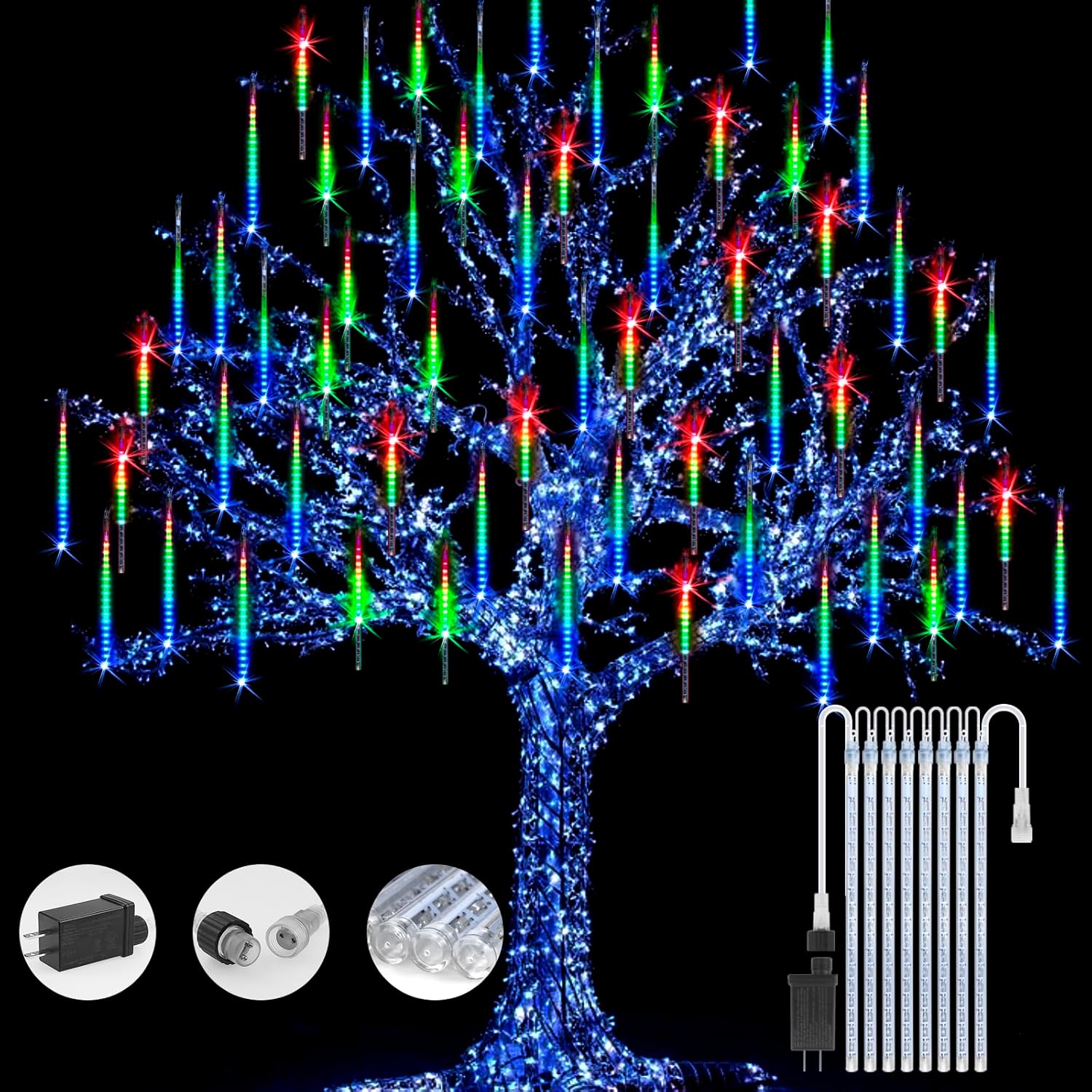 Christmas Lights Meteor Shower Rain Light Falling Rain Lights with 8 Tubes 192 LEDs Waterproof Icicle Snow Fall String Lights for Party Tree Home Patio Outdoor Decoration(8 Tubes,Colorful) Christmas Lights Meteor Shower Rain Light Falling Rain Lights with 8 Tubes 192 LEDs Waterproof Icicle Snow Fall String Lights for Party Tree Home Patio Outdoor Decoration(8 Tubes,Colorful)