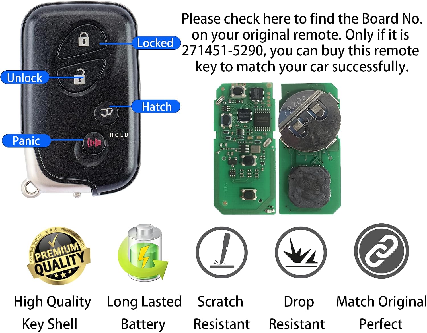 Smart Key for Lexus RX350, Alliskeys Proximity Smart Key Fob Replacement Compatible with Lexus RX350 RX450 CT200H 2010-2015 HYQ14ACX 271451-5290 89904-48191