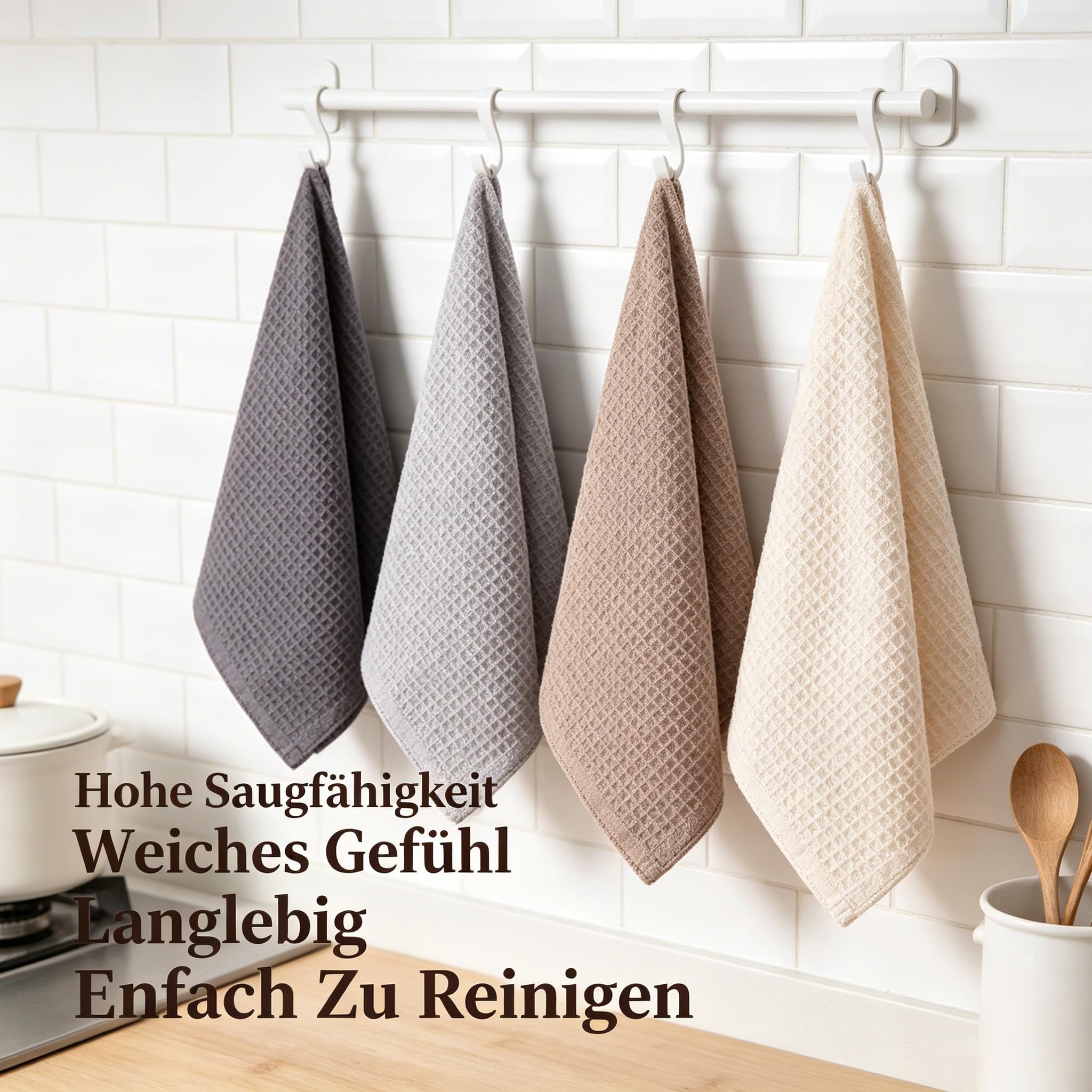 4 Teiliges Geschirrtücher Baumwolle, 45x65cm Küchentücher, Super Saugstarke und Langlebige Waffelstruktur Geschirrtücher