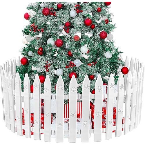 URATOT 30 Pieces Christmas Tree Thick White Plastic Picket Fence Christmas Tree Fence for Pets Christmas Tree Fence for Kids Christmas Party Garden Home Fence Decoration, 12 Inches