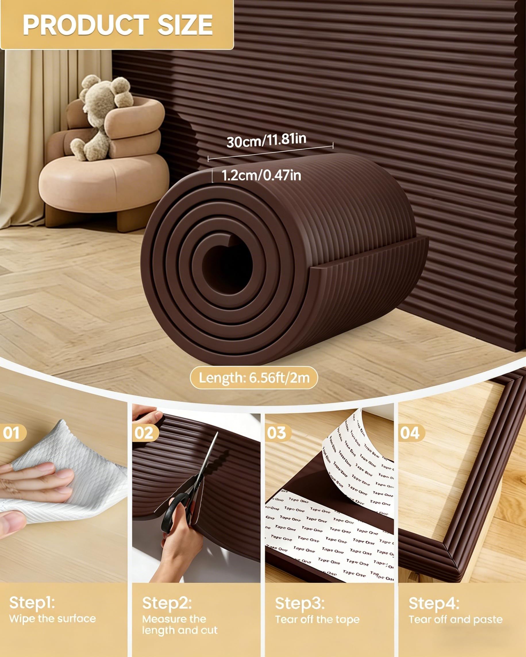 Protection des bords extra larges de 30 cm de large, 2 m et 1,2 cm de long, protection contre les bébés, pare-chocs de meubles de sécurité, pré-collé, rembourrage en mousse de caoutchouc souple