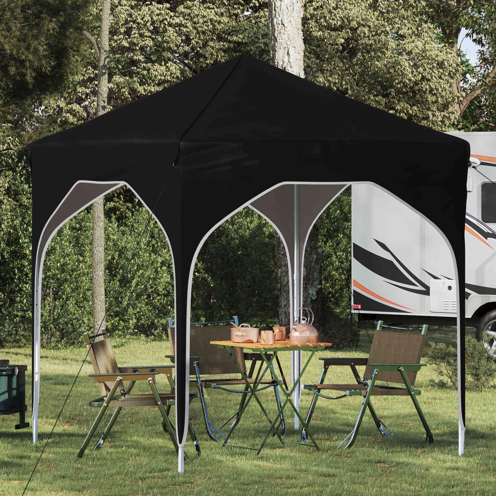 Namiot imprezowy Pop-up 194 x 194 x 245 cm, czarny, 210D Oxford, ze srebrną powłoką, torba do przenoszenia, regulacja wysokości, do pawilonu ogrodowego, tarasu, festiwalu, ochrona przed