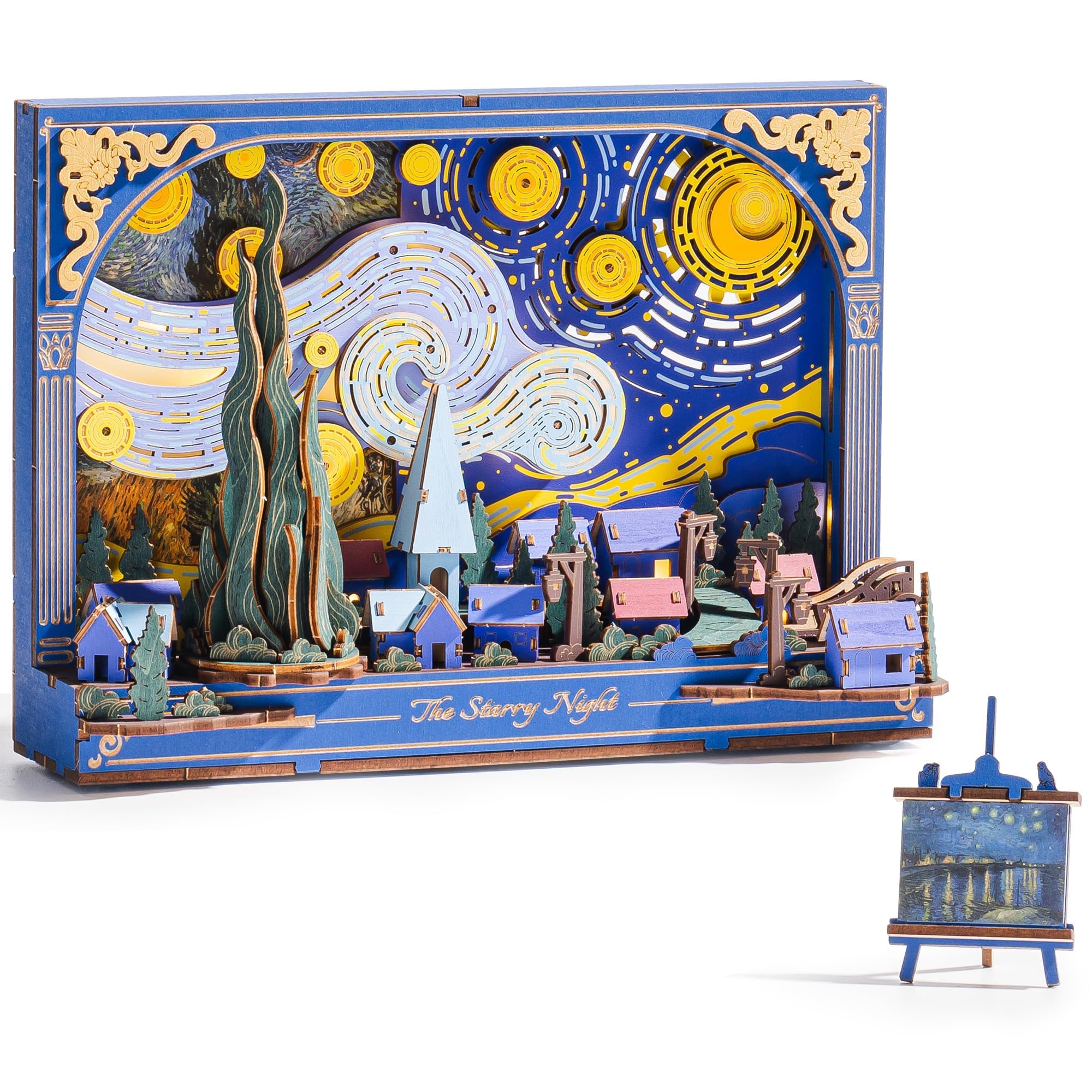 Rowood Starry Night 3D Puzzle Building Set with LED,Wooden Vincent