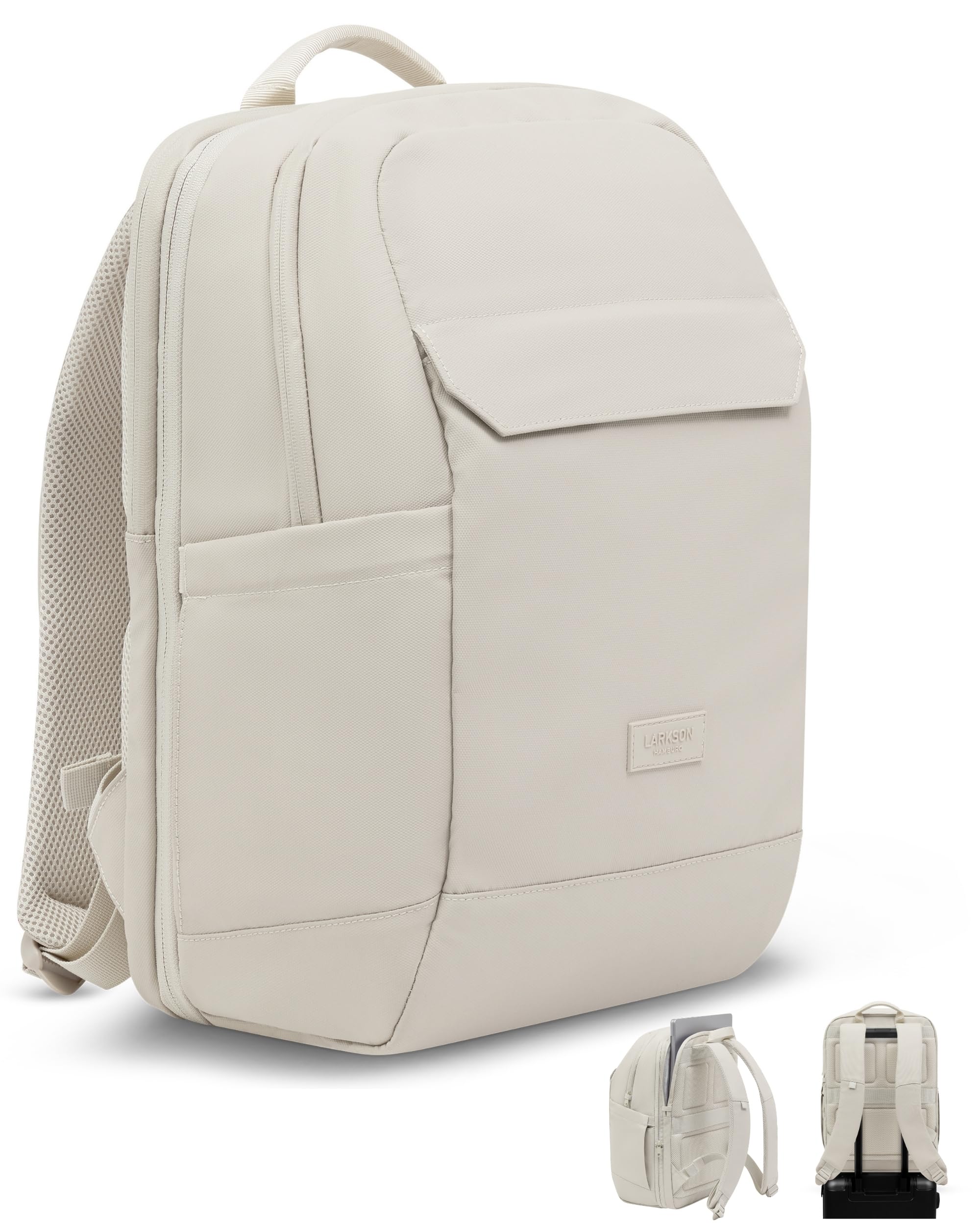 LARKSON Business Laptop Rucksack Herren Beige - Bjarne Small - Kleiner Arbeitsrucksack mit 16 Zoll Laptopfach - Handgepäck mit Anti-Diebstahl-Loops - Wasserabweisend