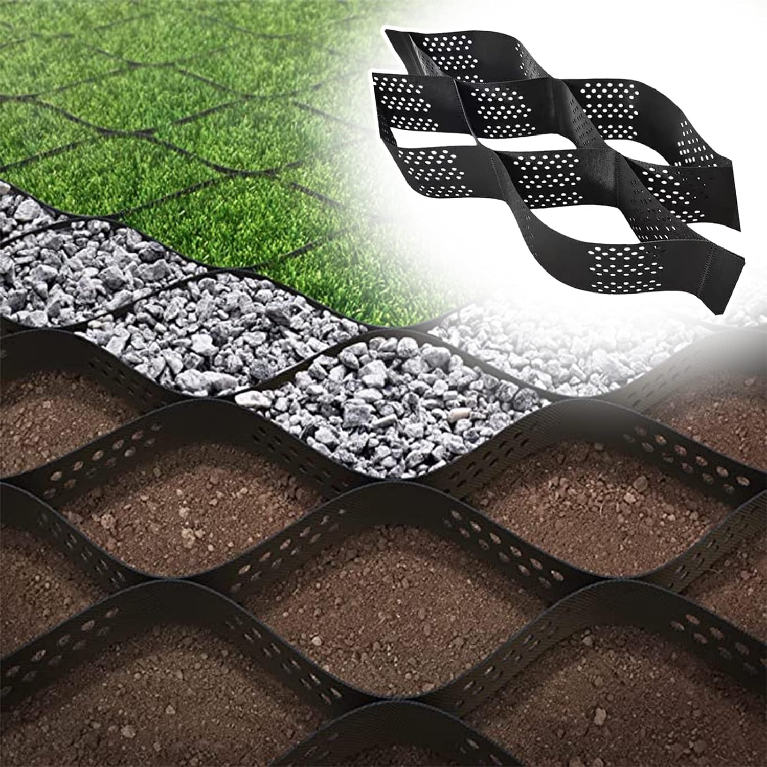 Géogrille en nid d'abeille robuste pour créer une allée de jardin propre sans ornières