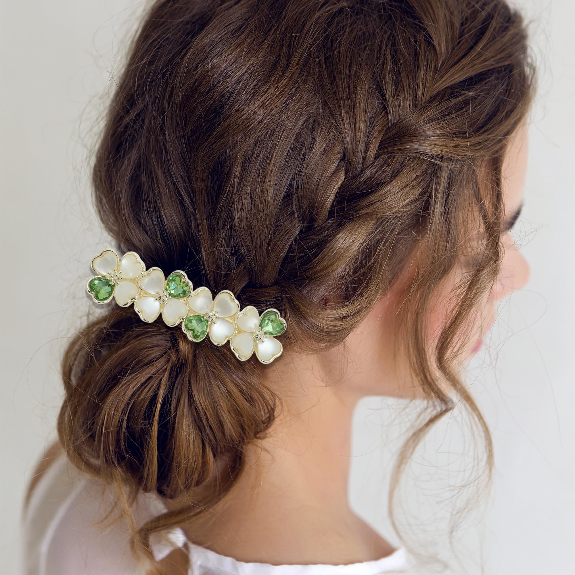 VOCOSTE Hair Clips for Women, Vintage Rhinestone Hair Barrettes, French Faux Crystal Hairpin, Hair Accessories, Green