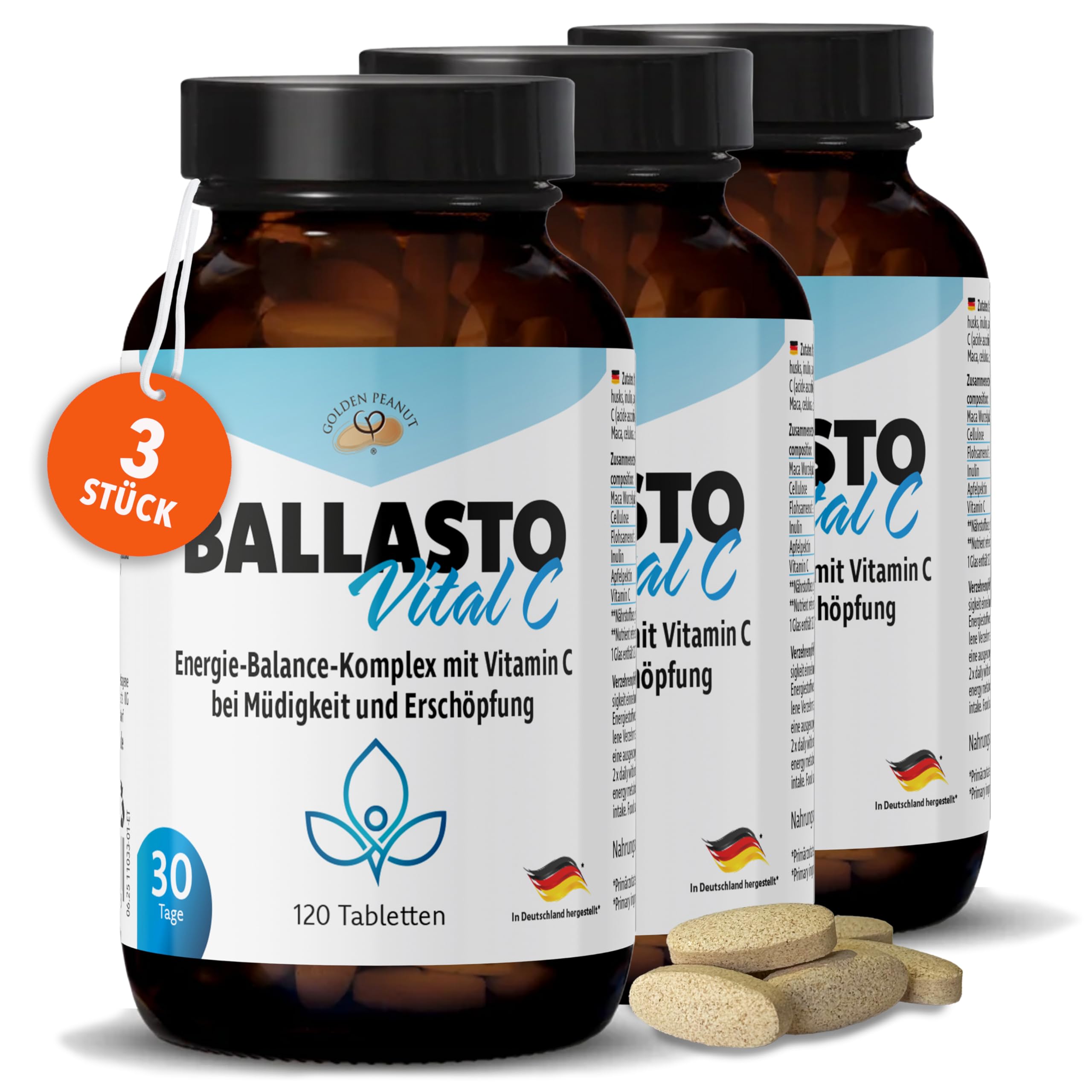 GOLDEN PEANUT BallastoVital C Tabletten mit Flohsamen & Pektin 3x120 Stück