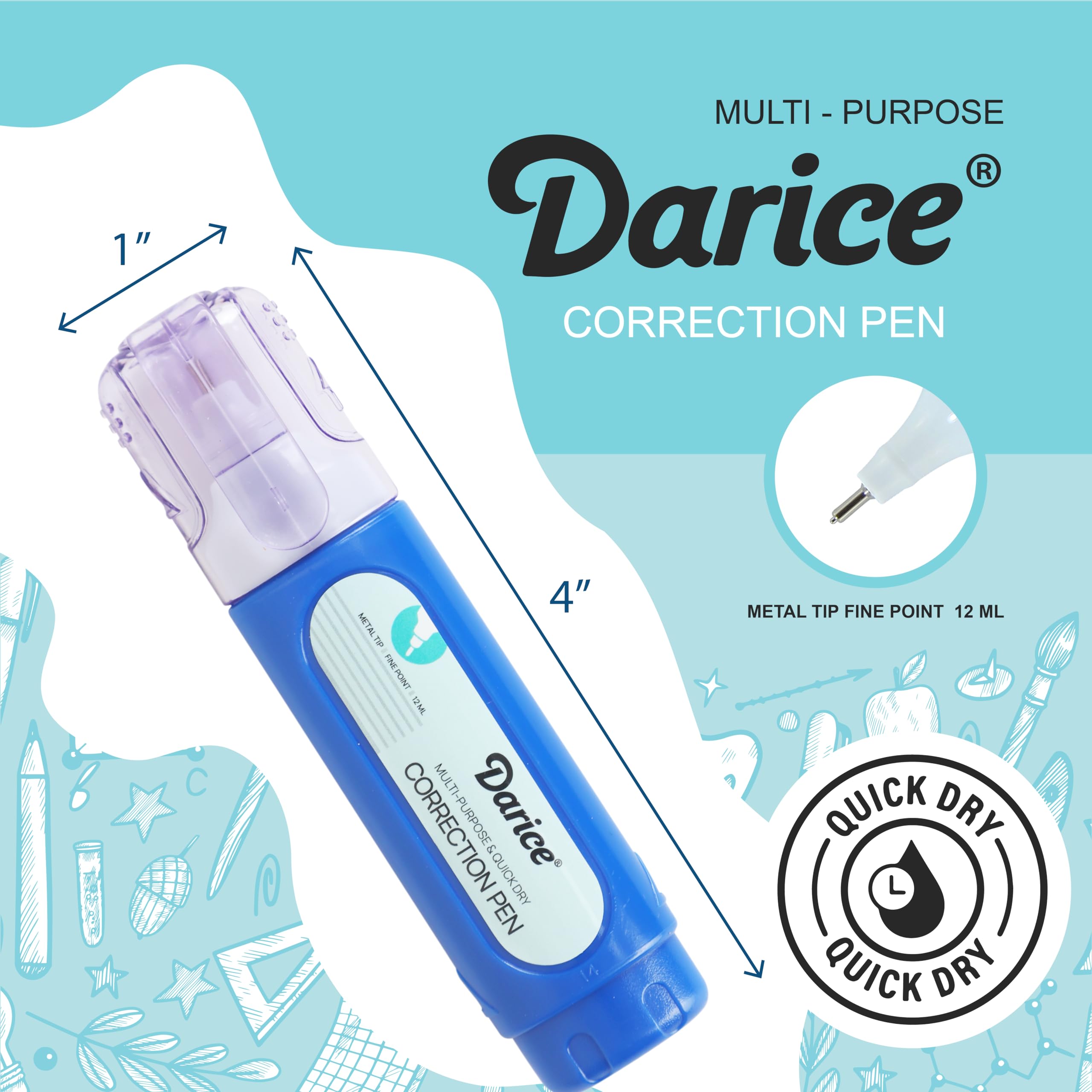 DARICE Lot de 24 stylos correcteurs liquides multi-usages avec pointe en métal pour l'école, le bureau et la maison
