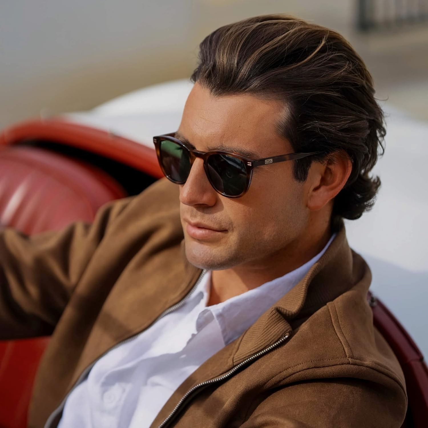WearMe Pro WMP Eyewear - Men's Classic Round Polarized Sunglasses, Premium Slim Acetate Frame with Dashed Rivet Details
