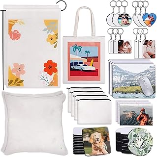 Juego de Transferencia de Calor en Blanc, 77 Piezas, Transferencia por Sublimación, Prensa de Calor, Espacios en Blanc para Bolsa de Maquillaje, Llavero, Funda de Almohada,