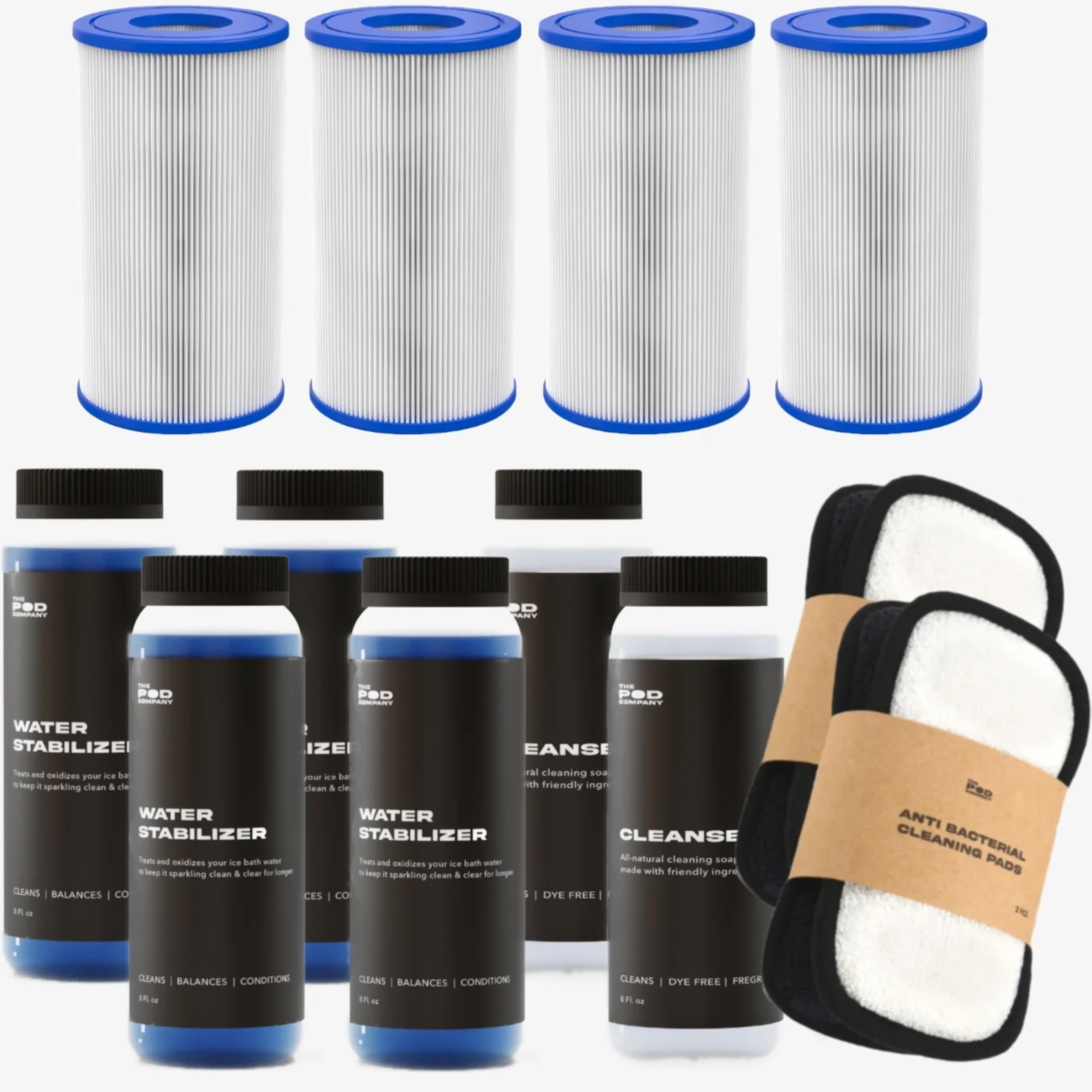 The Pod Company Chiller Maintenance Pack – 4-Month Supply – Replacement Filters, Water Care Solution, Cleanser & Cleaning Pads – for Standard & Pro